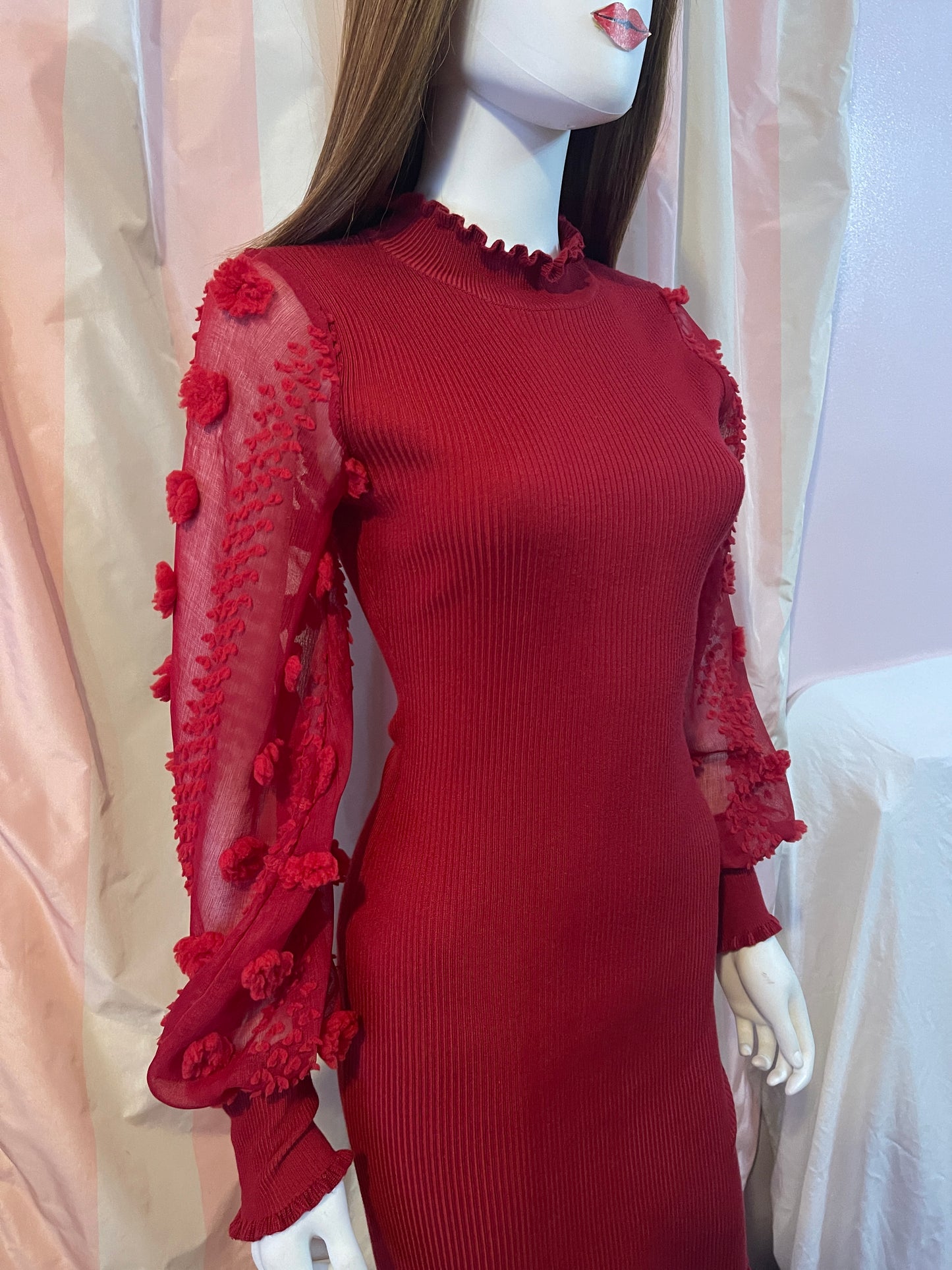 Red Lace Knit Sweater Dress