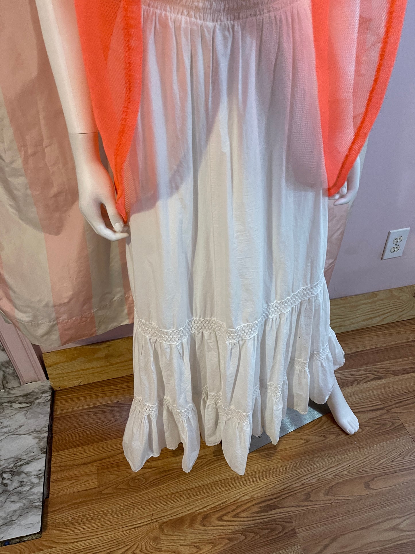 Orange Net Top & White Cotton Skirt