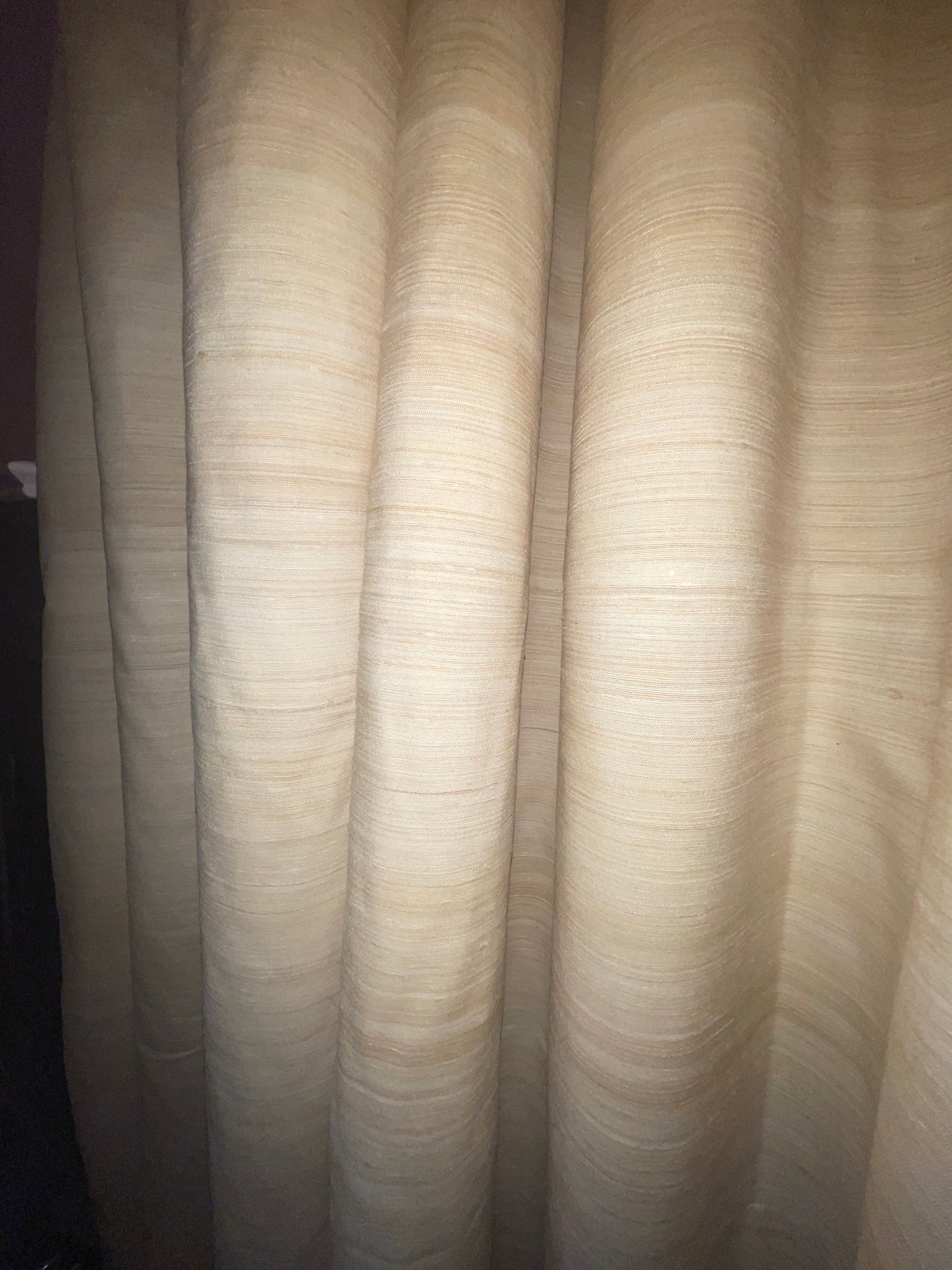 CURTAIN RENTAL TAN BEIGE RAW SILK STRIA STRIPE FABRIC pan PANELS NATURAL ORGANIC