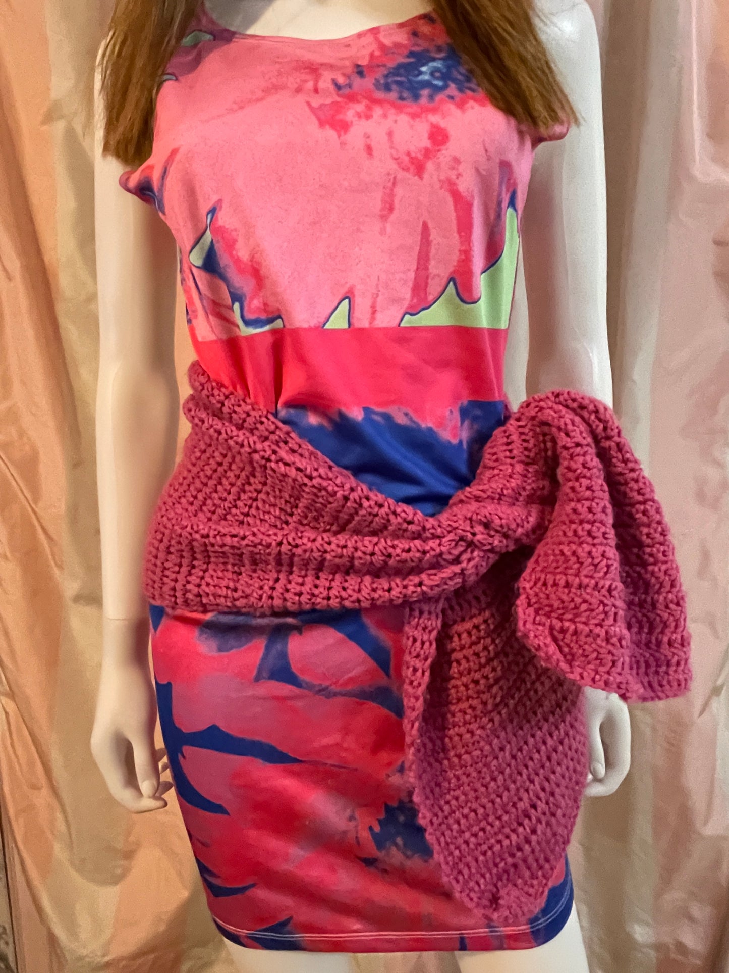Hand Knit Pink Scarf