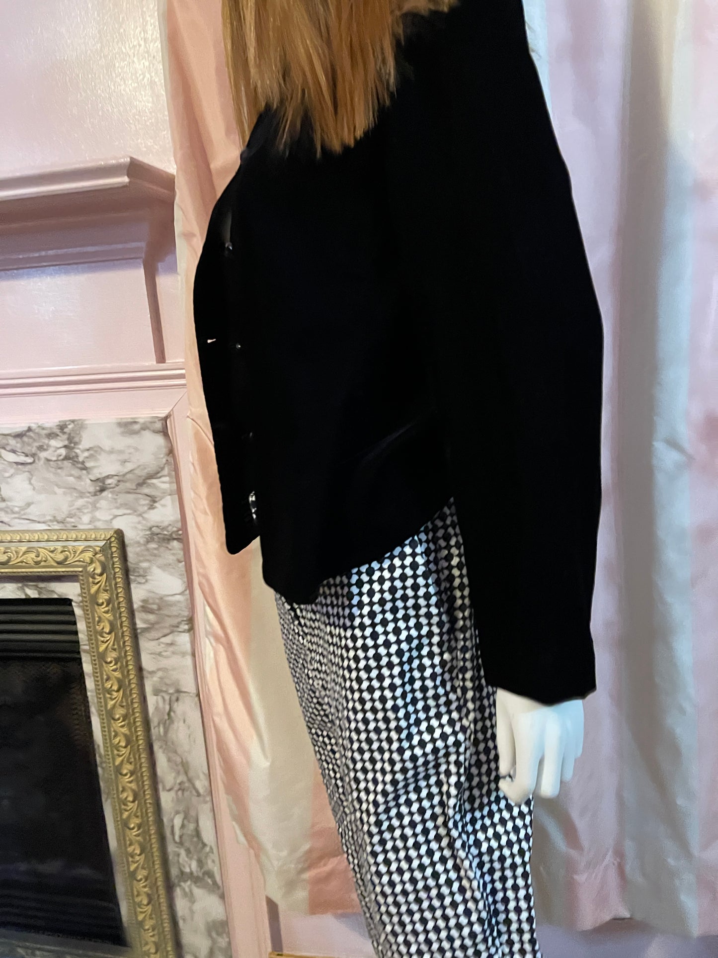 Black Velvet Shirt Jacket & Blk White Trouser Pants