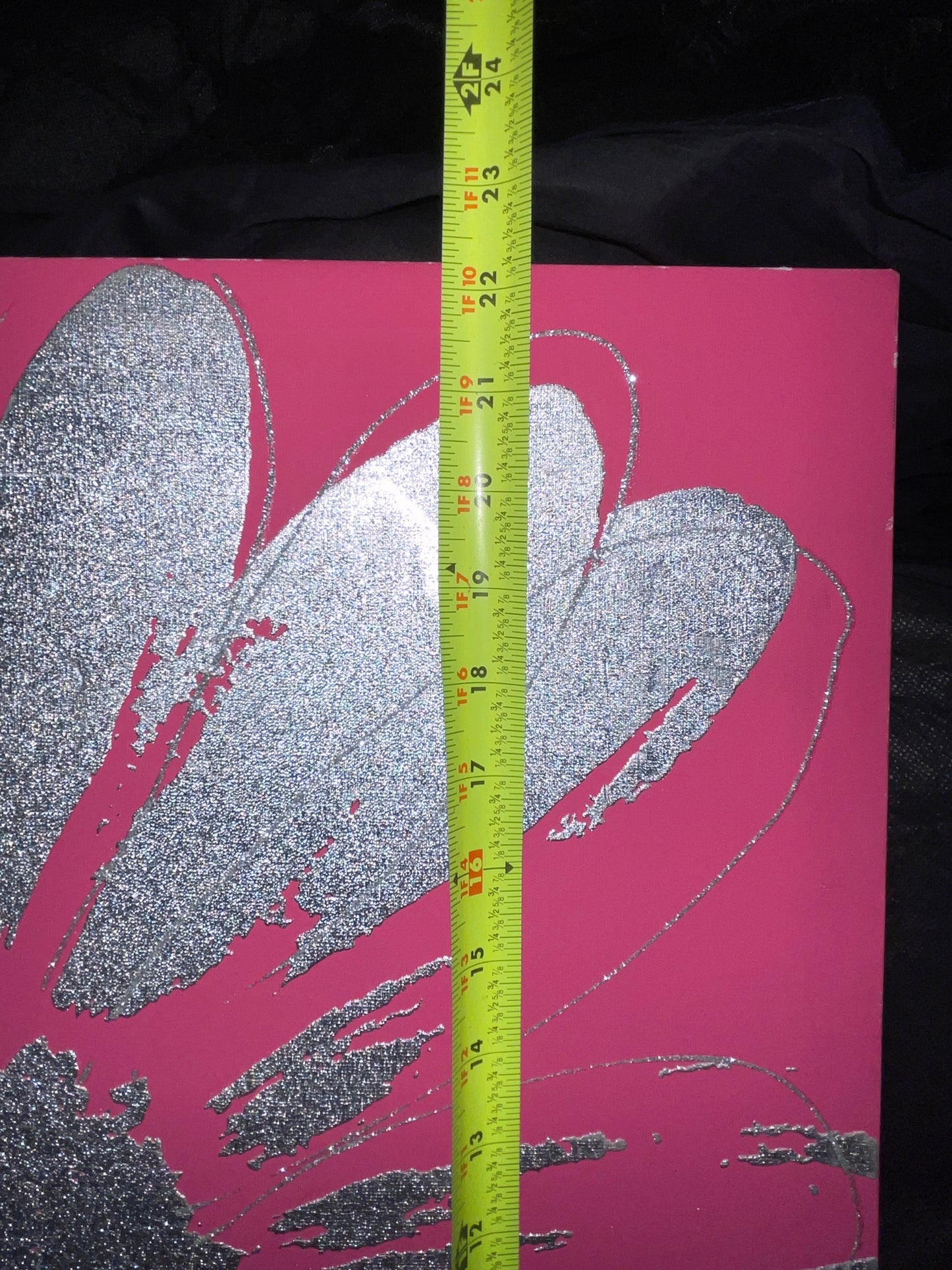 ART RENTAL HOT PINK SILVER GLITTER FLORAL FLOWER PRINT