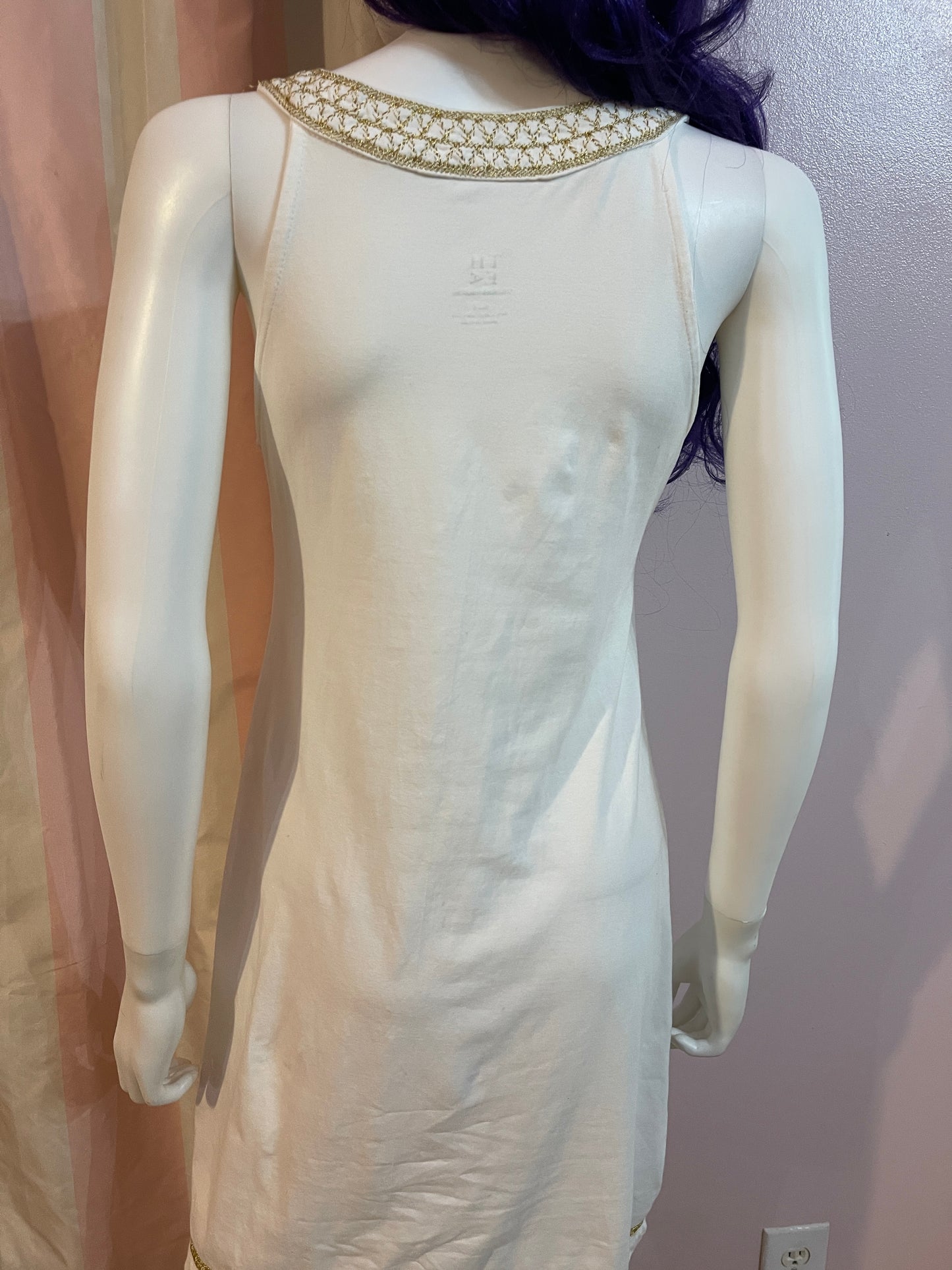 White Gold Embroidered Cotton Sheath Dress