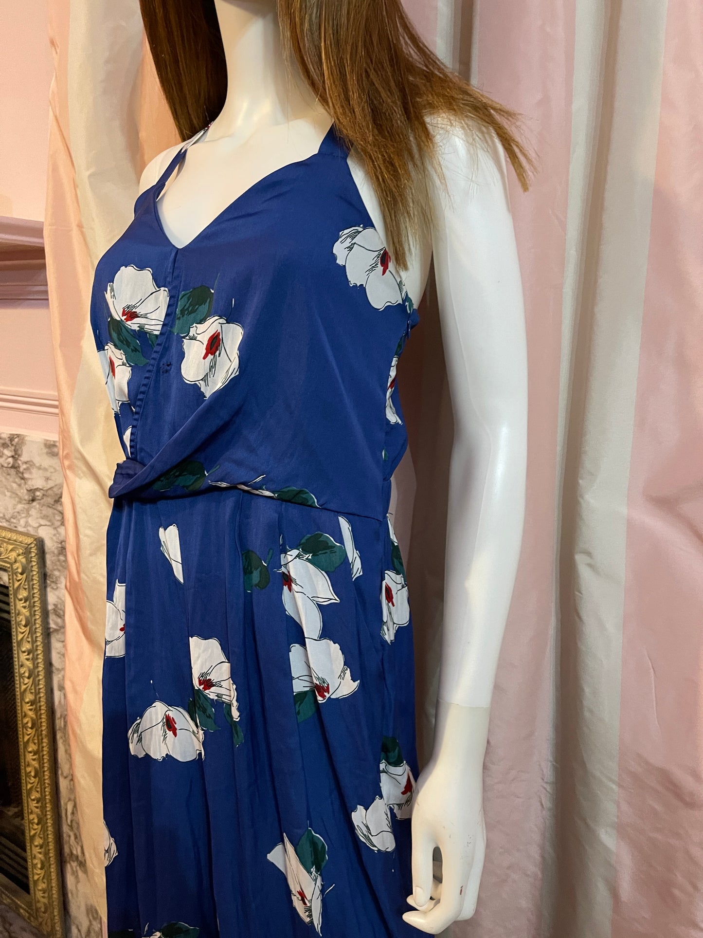 Royal blue floral pantsuit romper culottes