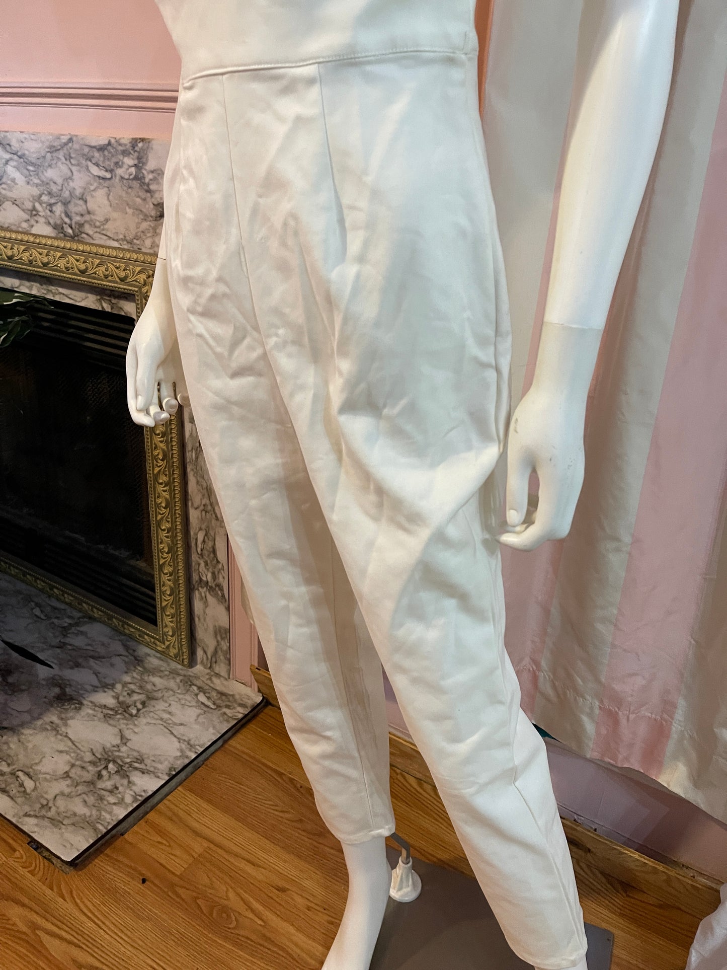 White stretch plunge jumpsuit