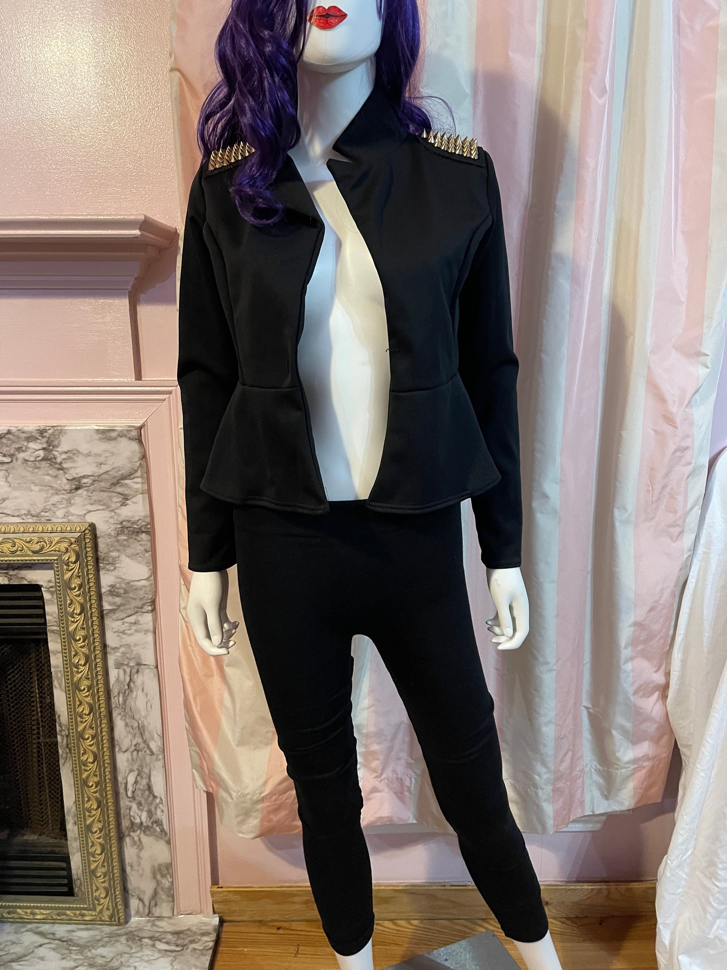 Black Gold Studded Tuxedo Crop Jacket & Black Knit Leggings