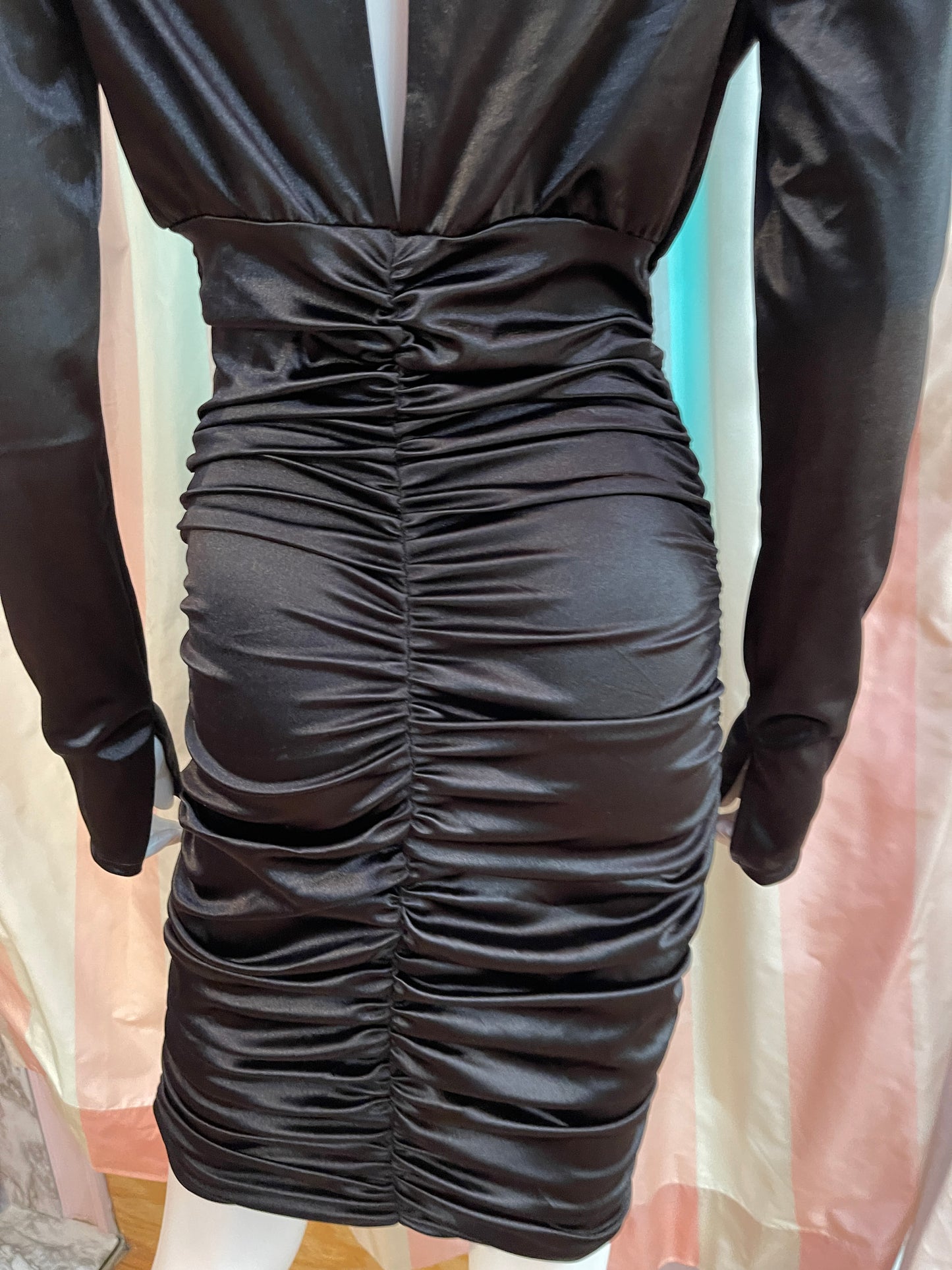 Blacks Satin Victorian Stretch Ruche Dress