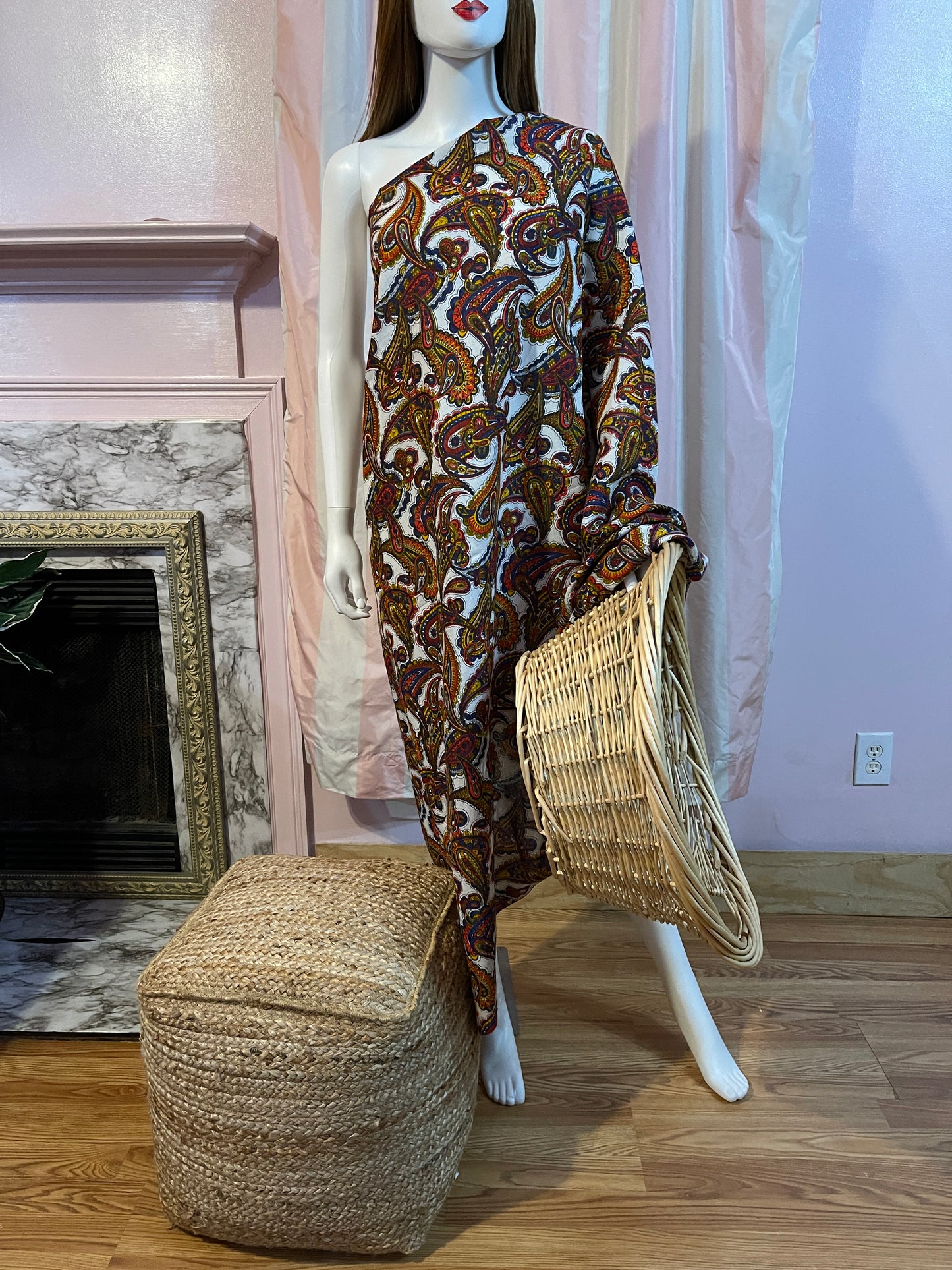 Raw Edge Wrap Paisley Kaftan Dress Beach Cover