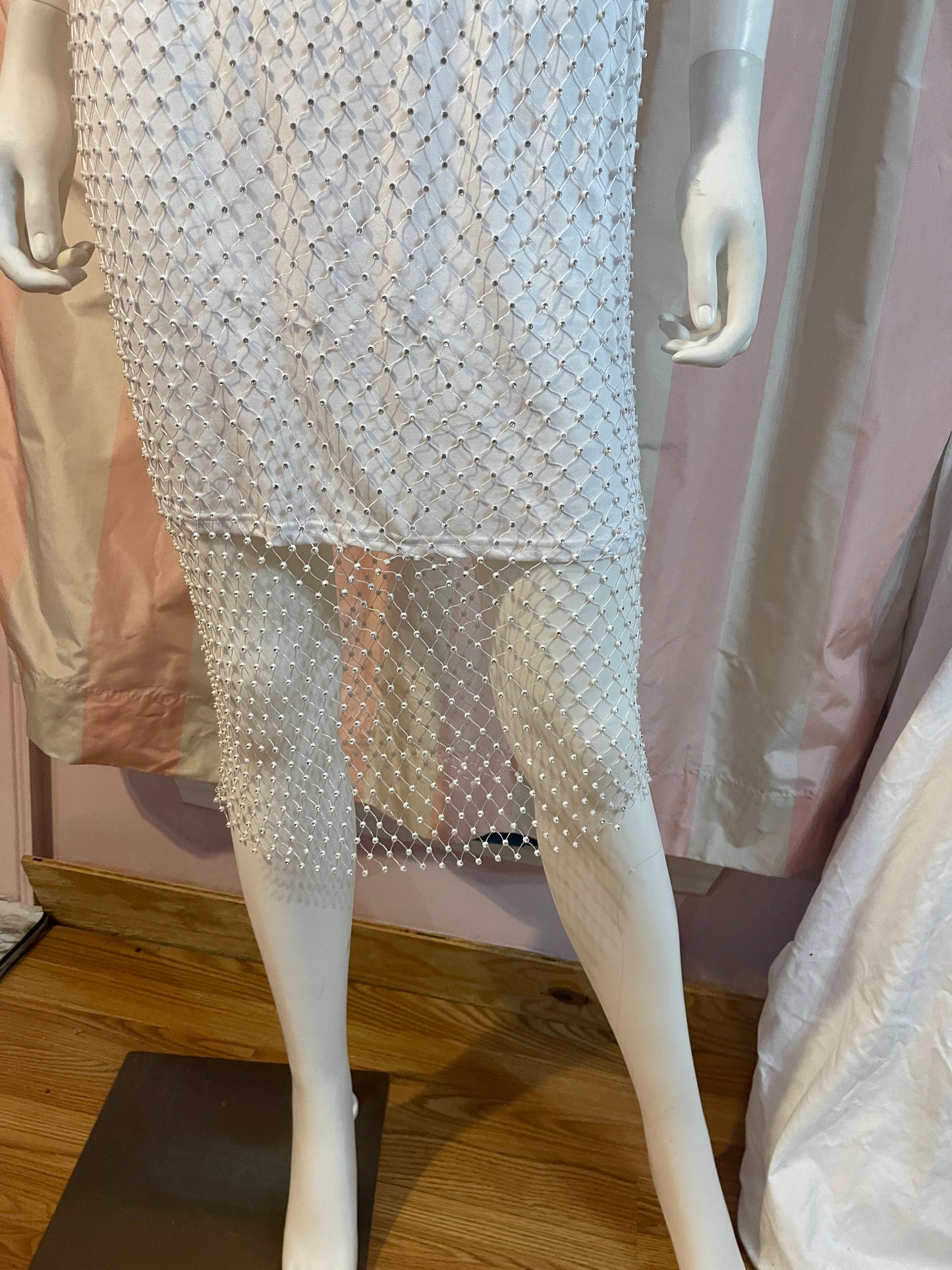 White Rhinestone Stretch Wedding Fishnet Dress