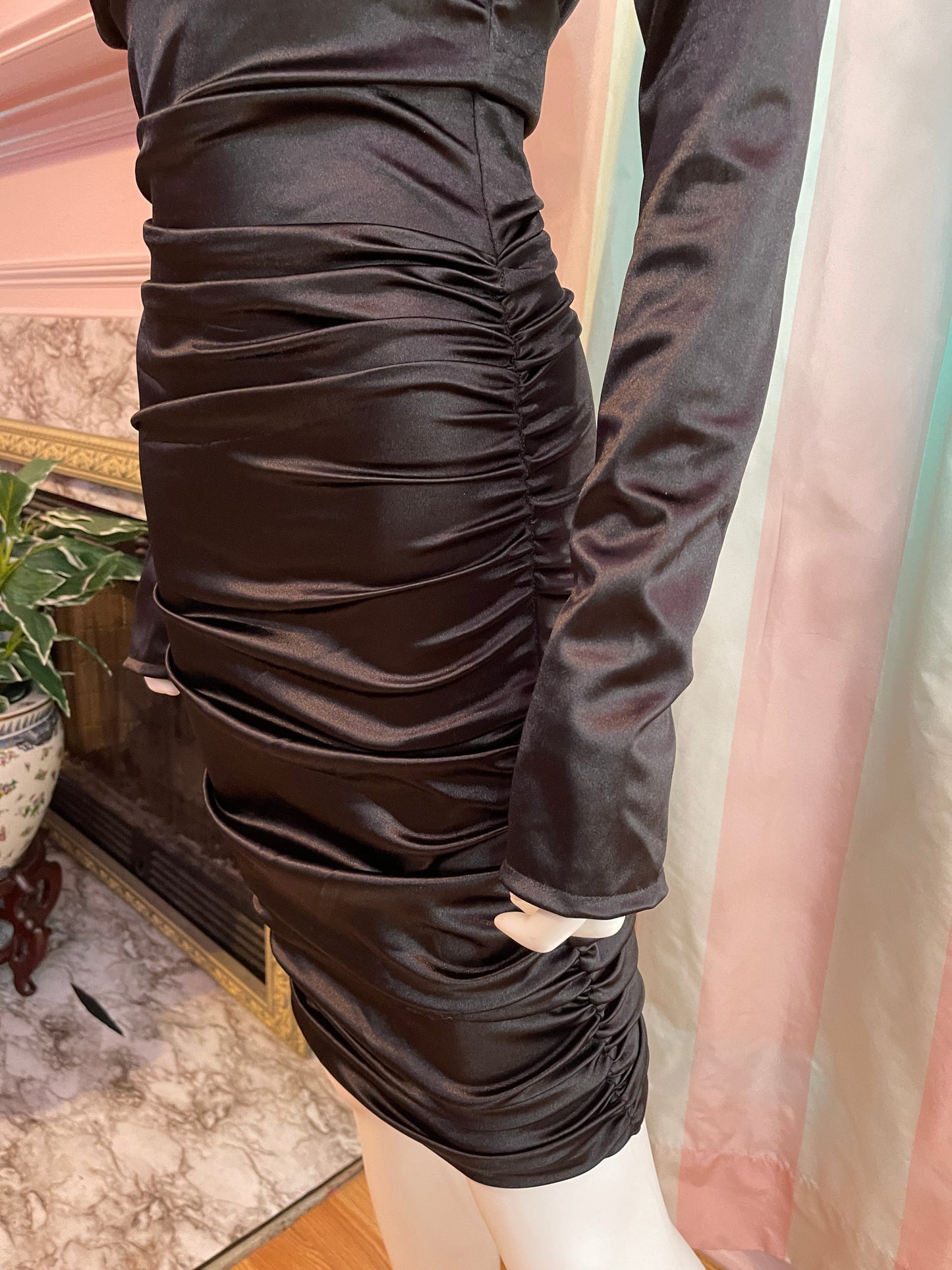 Blacks Satin Victorian Stretch Ruche Dress