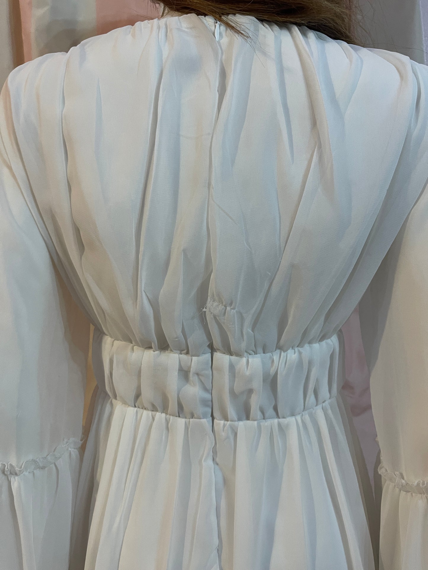 White Sheer Layered Plunge Wedding Empire Baby Doll Flounce Boho Dress