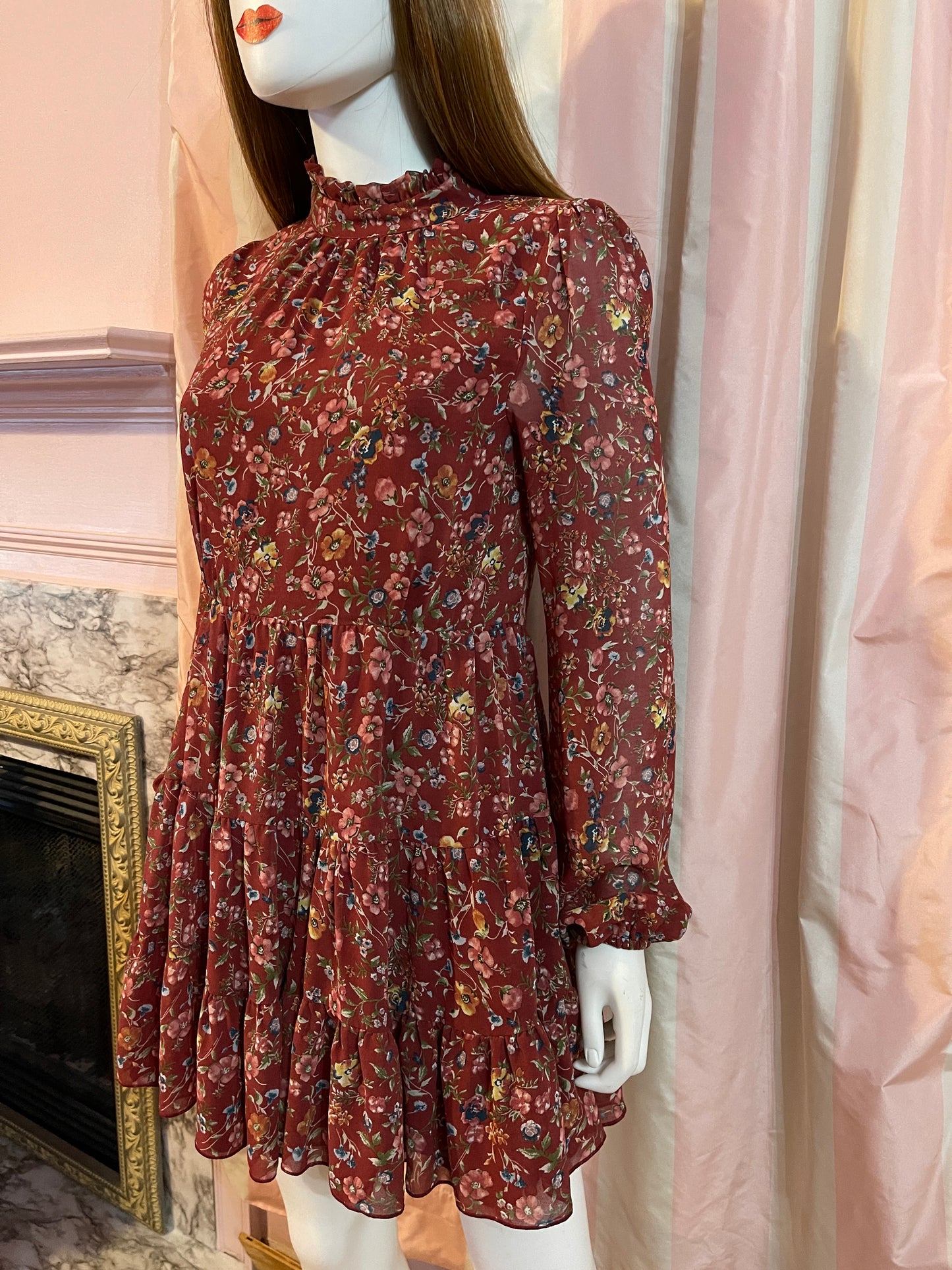 Victorian Silky Brown Festival Floral Dress
