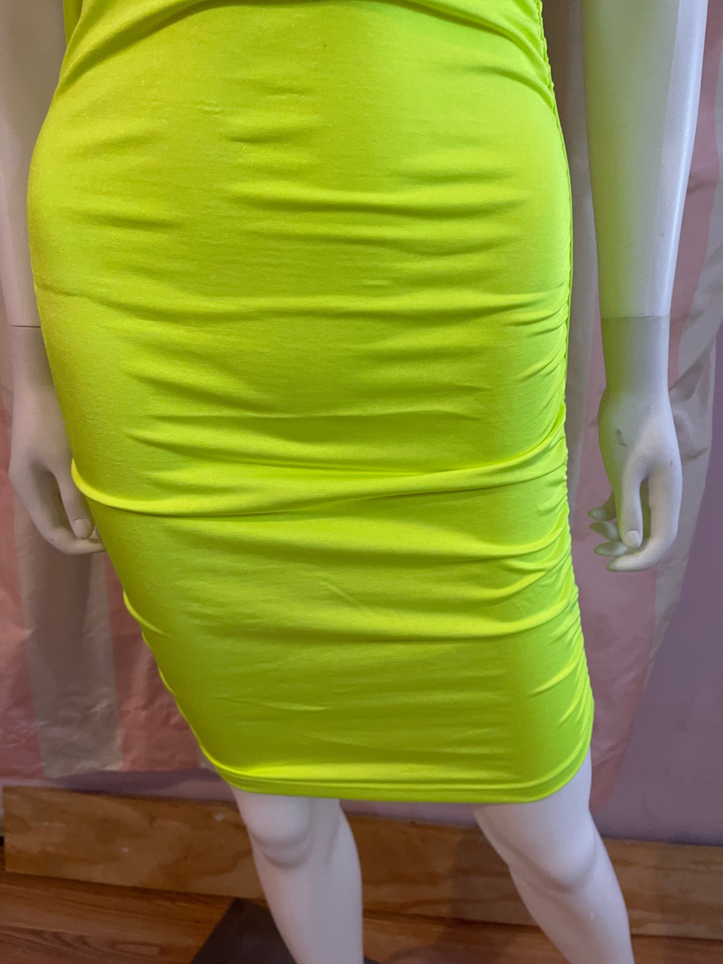 Neon Green Ruche Stretch Dress
