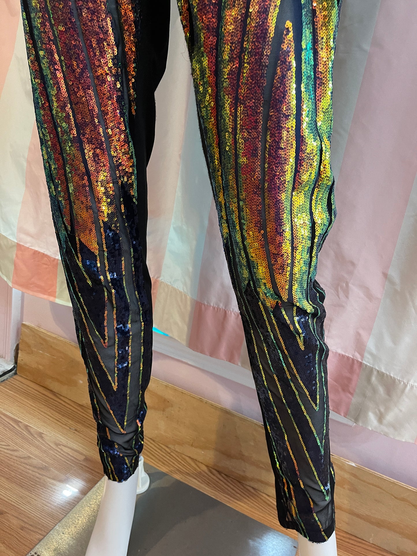 Vintage Black Blue Gold Sequin Jumpsuit