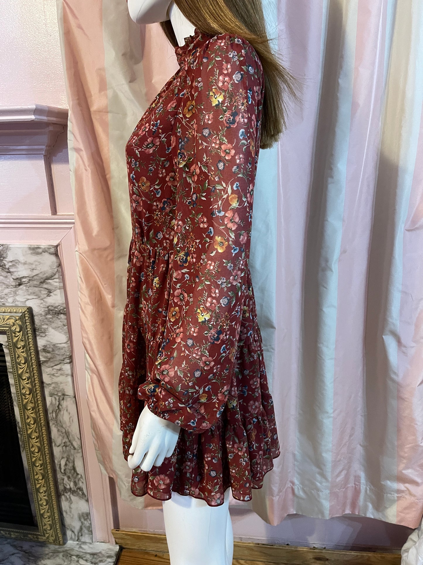 Victorian Silky Brown Festival Floral Dress