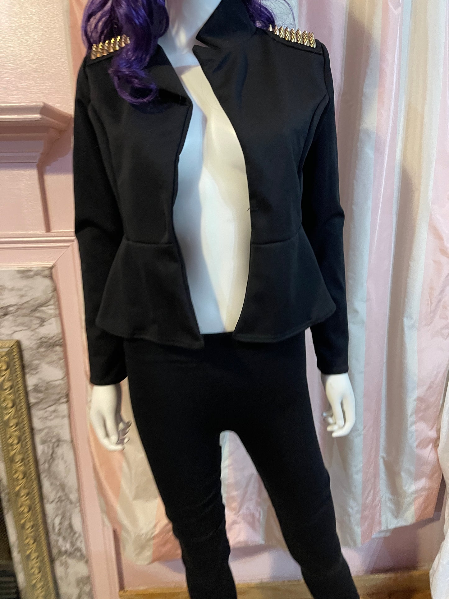 Black Gold Studded Tuxedo Crop Jacket & Black Knit Leggings