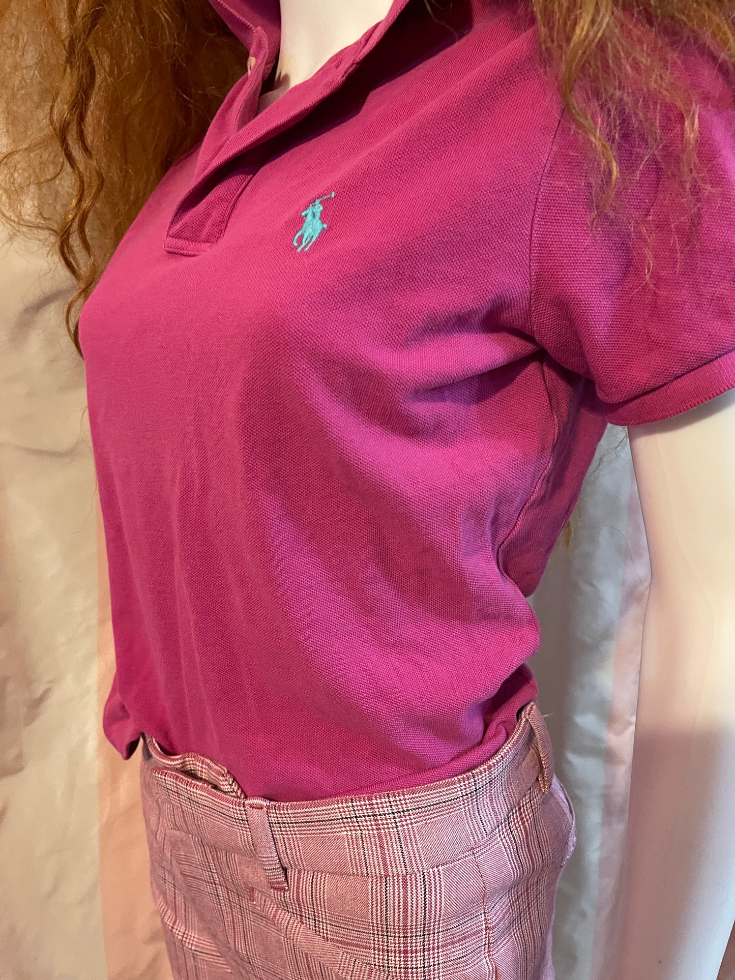 Pink Polo with Pink plaid trousers