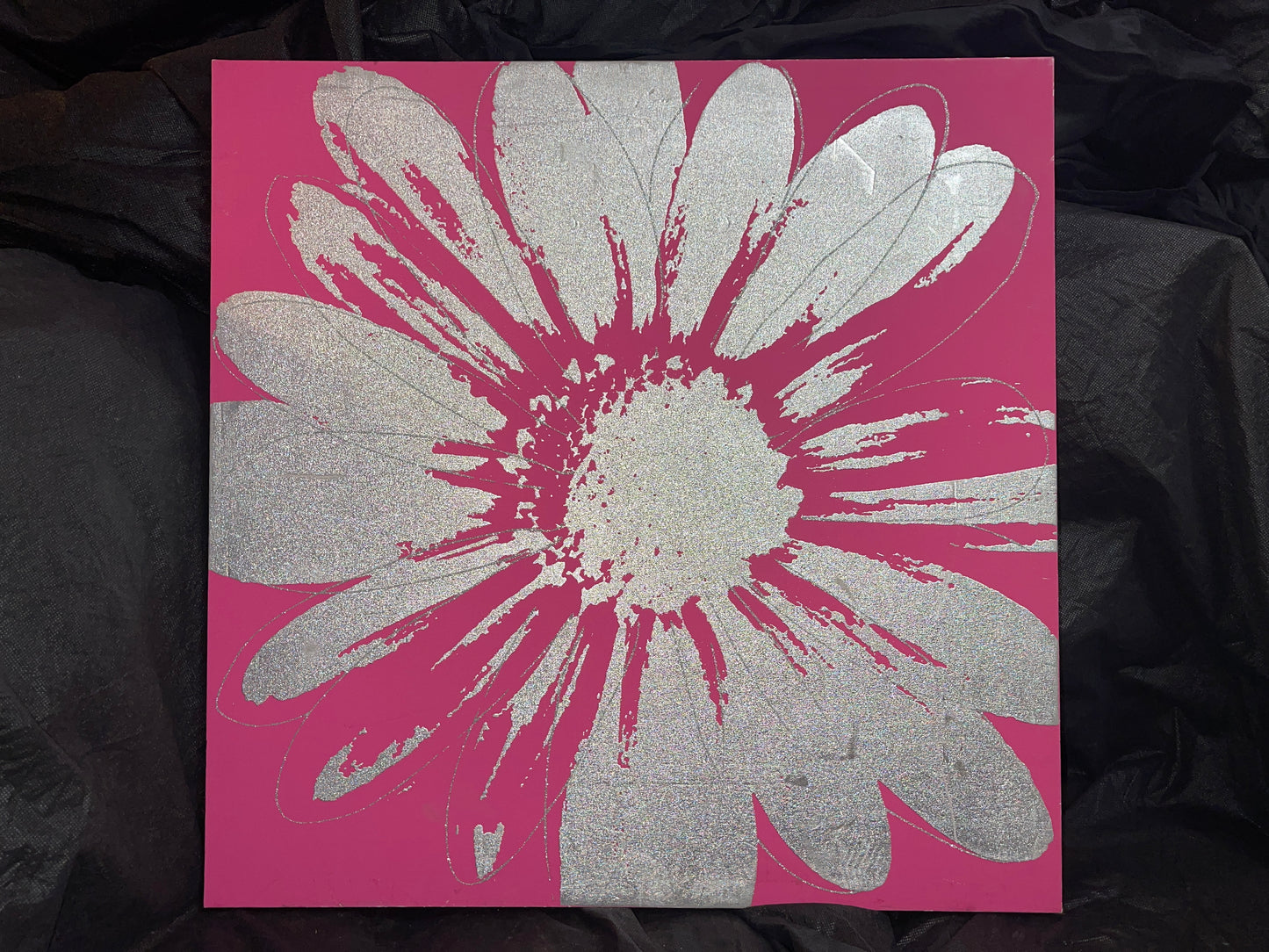 ART RENTAL HOT PINK SILVER GLITTER FLORAL FLOWER PRINT