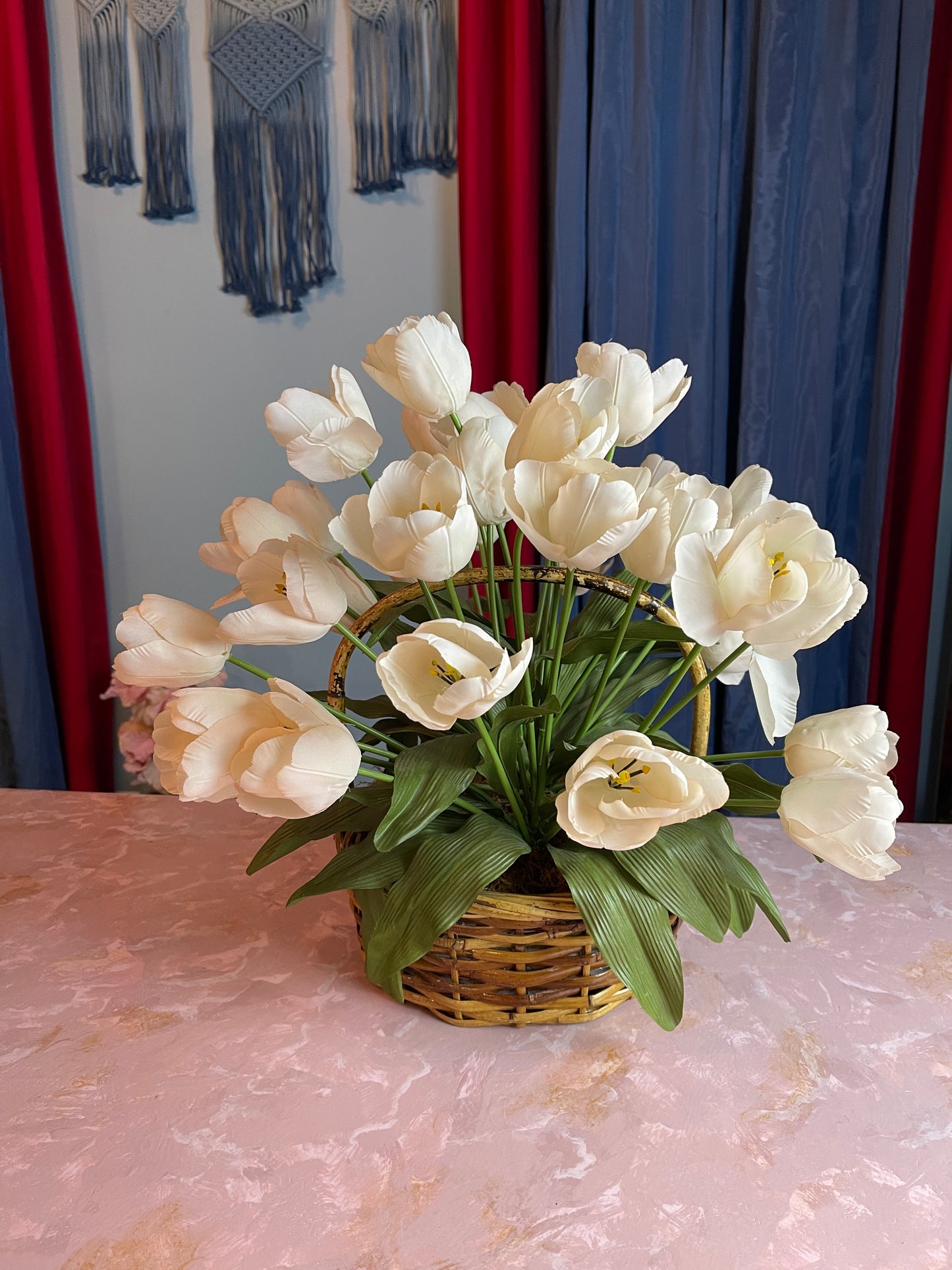 FLORAL RENTAL FLOWERS WHITE TULIPS BASKET WEDDING