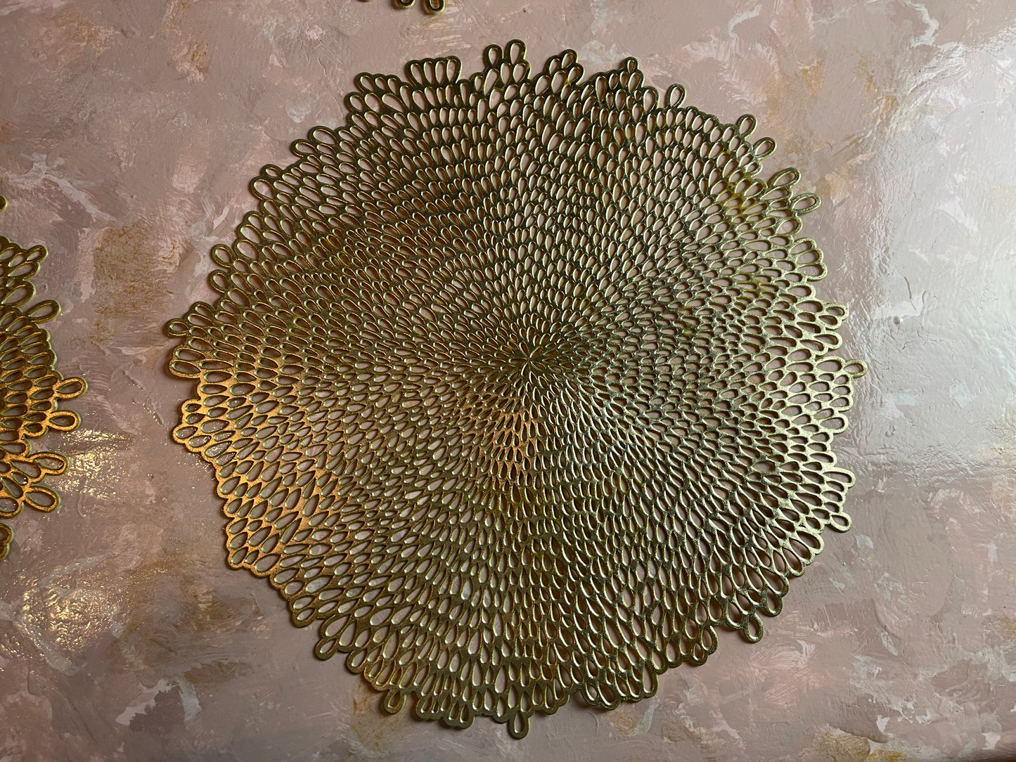 RENTAL TABLE DECOR GOLD LEATHER LACE PLACEMAT
