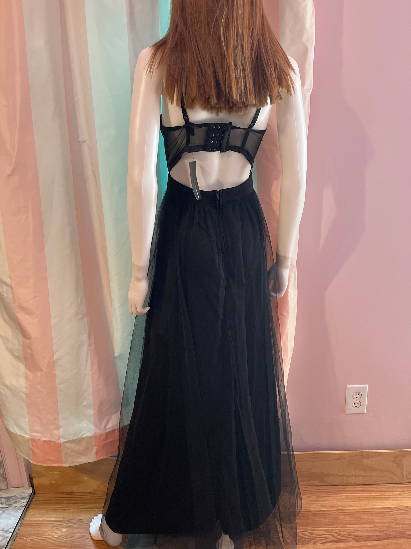 Black corset sheer dress chiffon gown Nwt