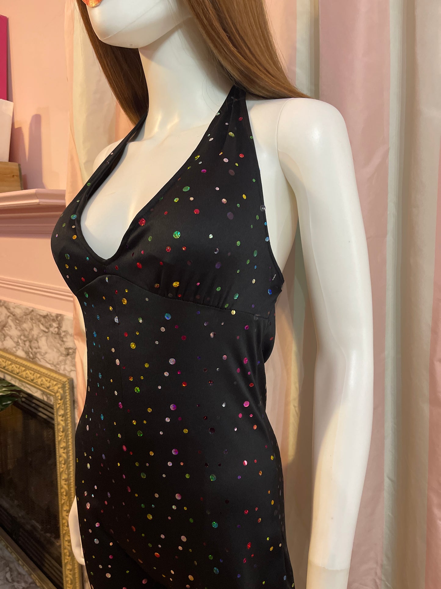 Vintage Black multicolor rainbow polka dots pantsuit bodysuit jumpsuit