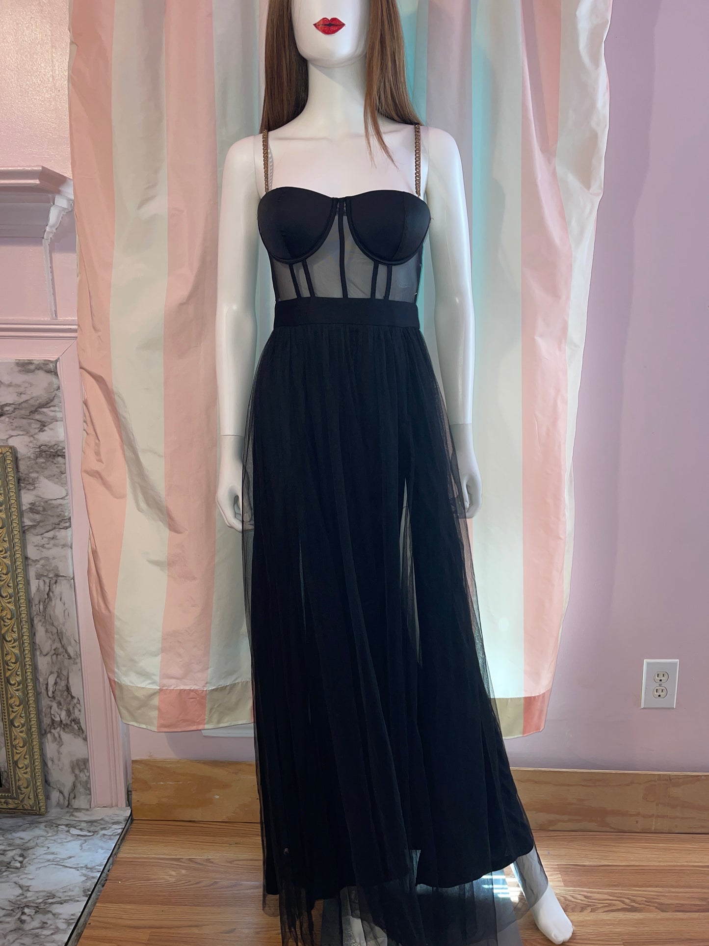 Black corset sheer dress chiffon gown Nwt