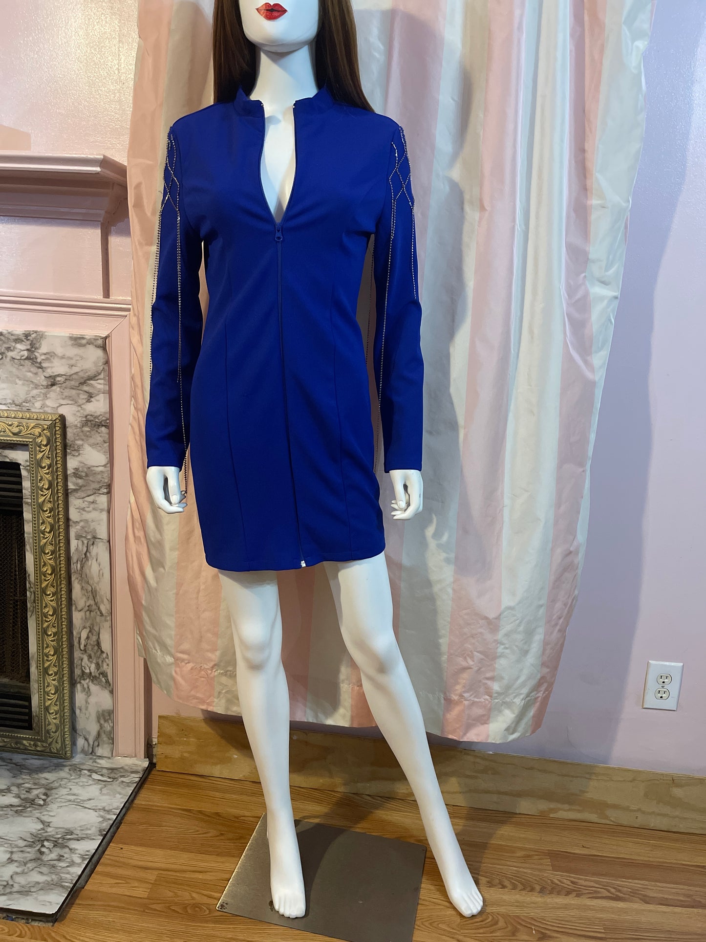 Vintage Royal Blue zip front coat dress