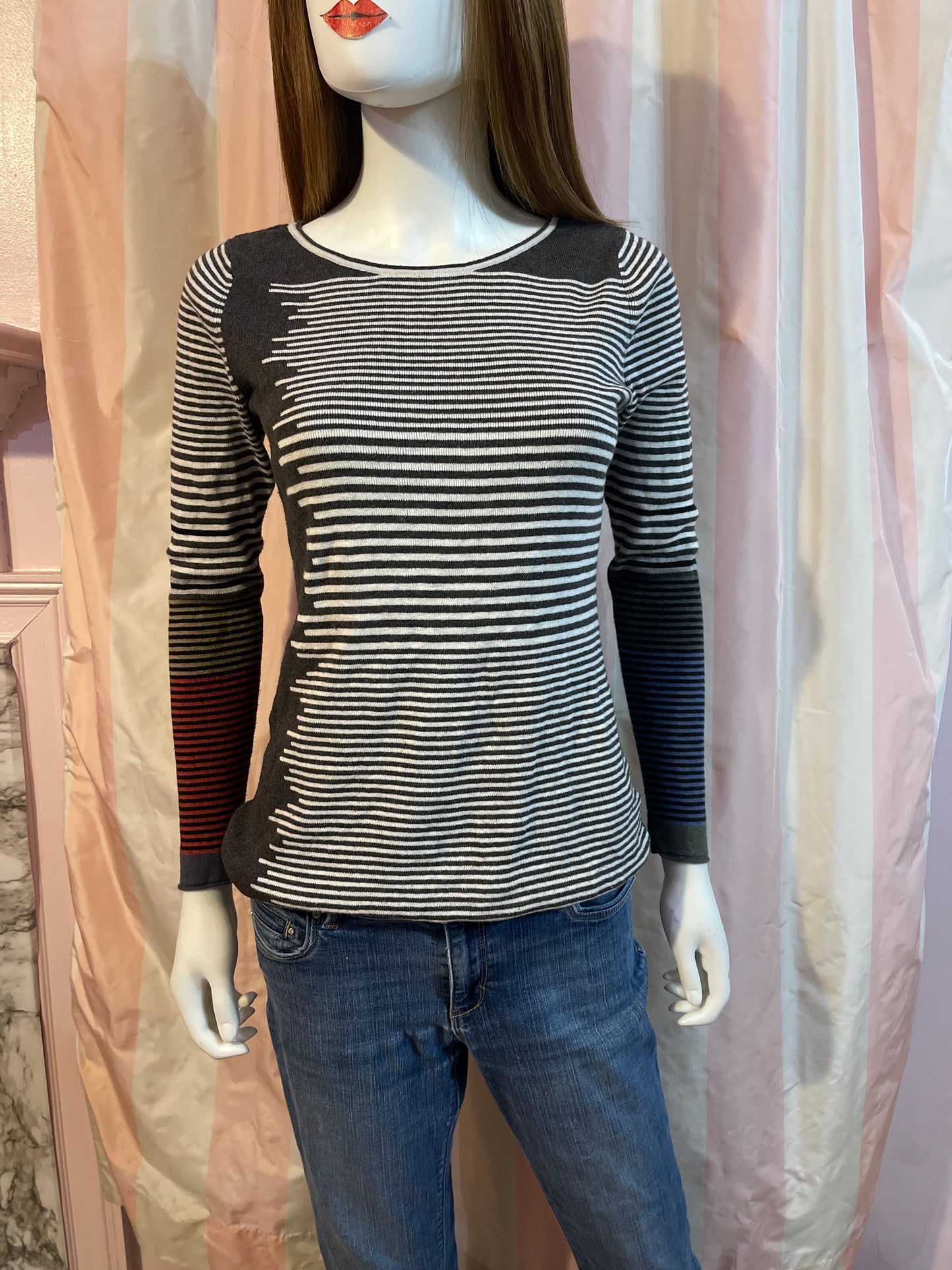 Striped Gray Knit Sweater Pullover Top