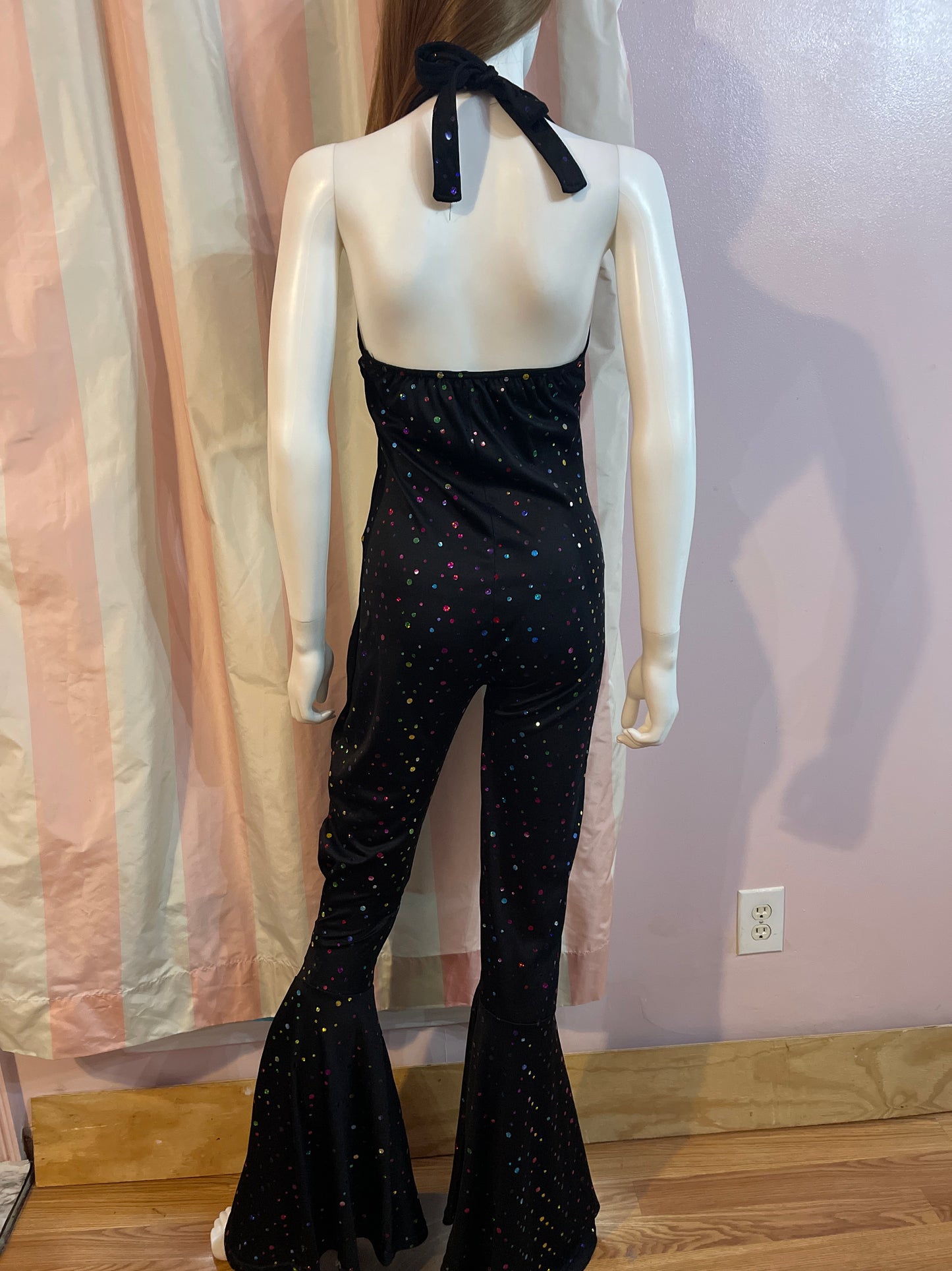 Vintage Black multicolor rainbow polka dots pantsuit bodysuit jumpsuit