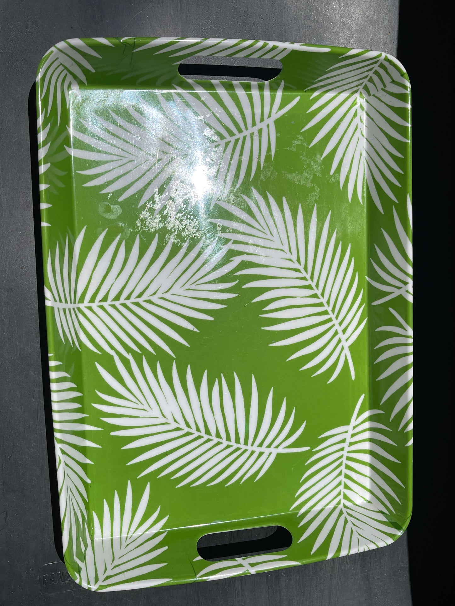 SERVING TRAY RENTAL PALM TREE GREEN BOTANICAL ACRYLIC HANDLES