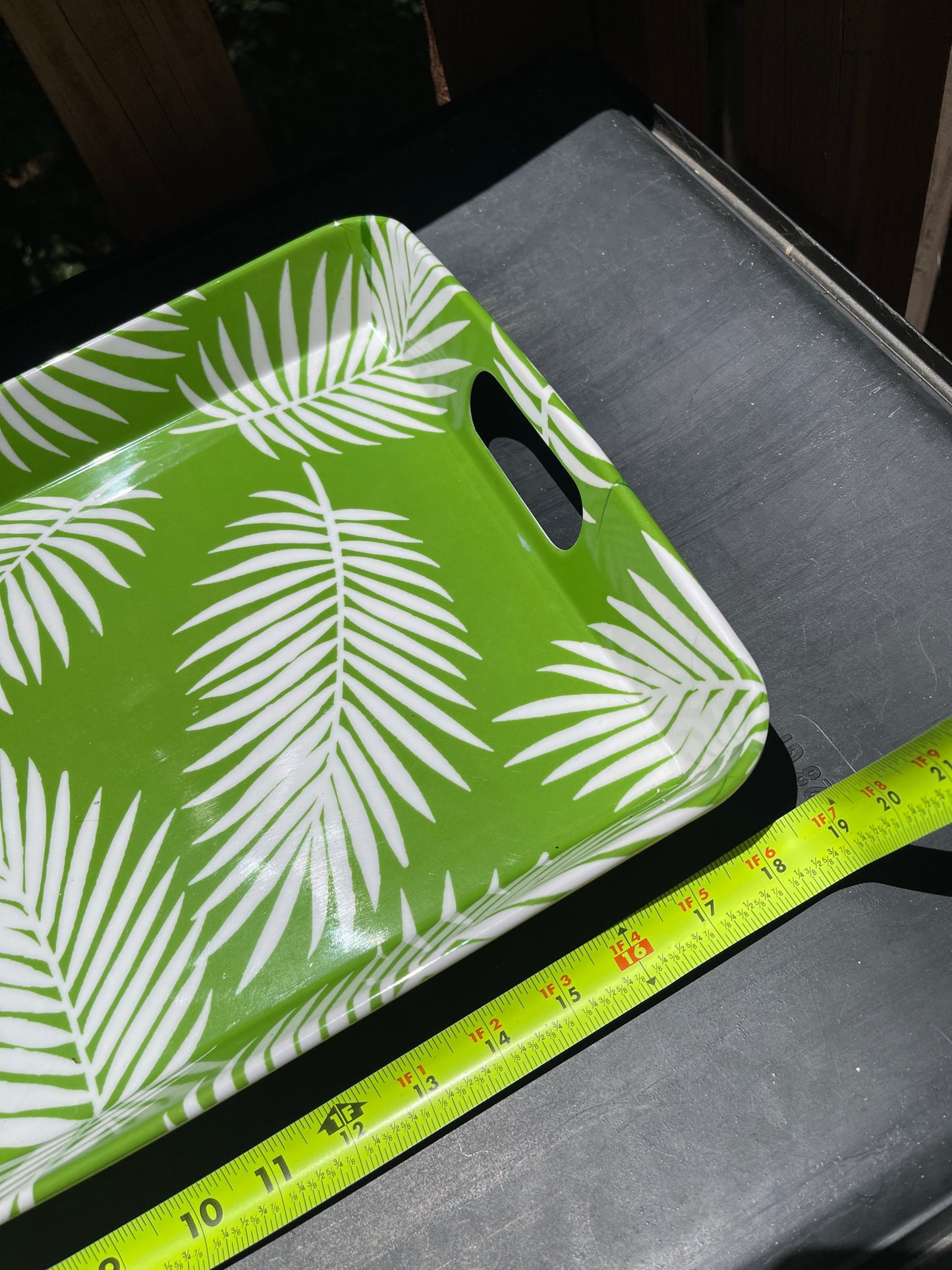 SERVING TRAY RENTAL PALM TREE GREEN BOTANICAL ACRYLIC HANDLES