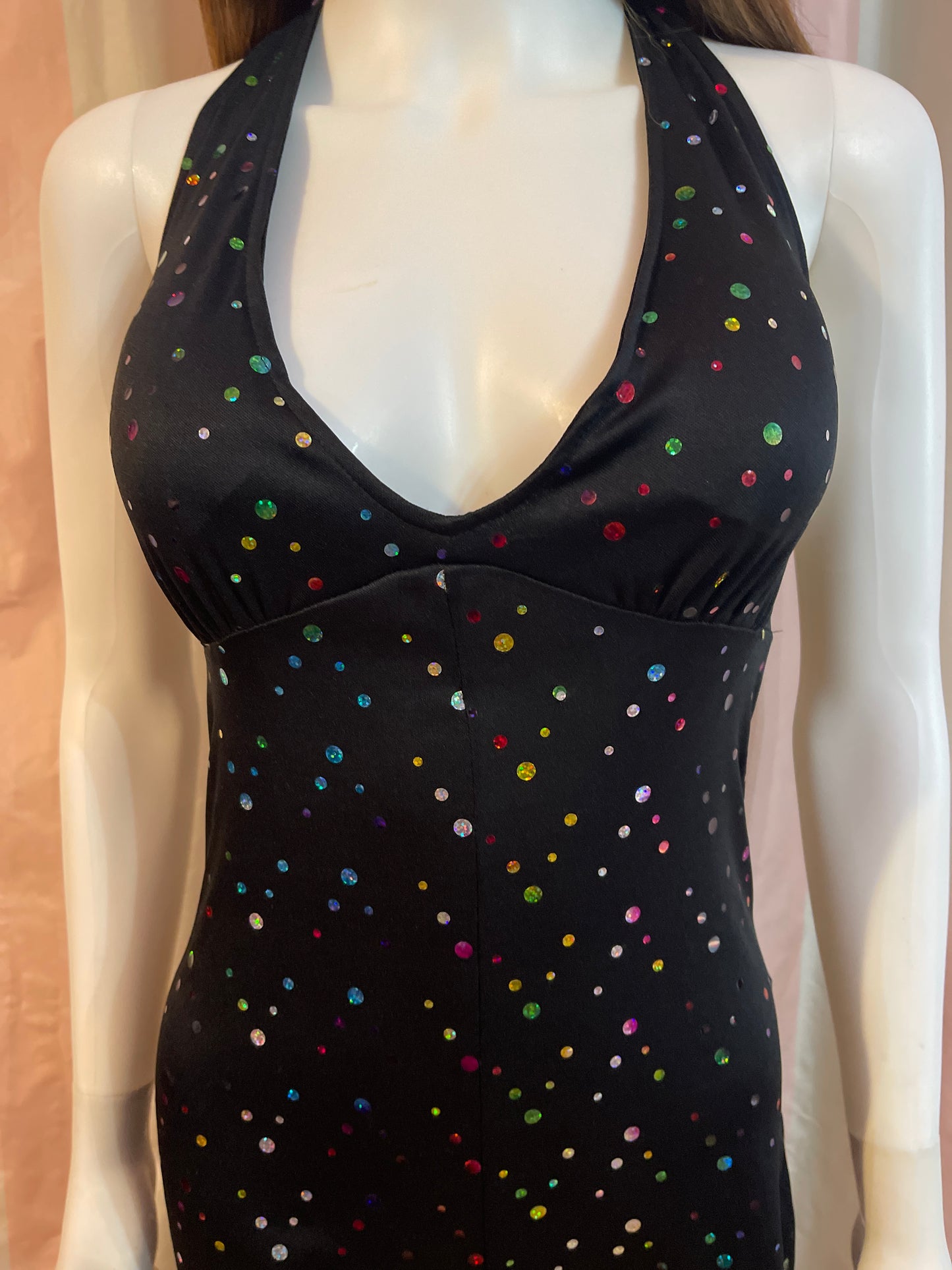 Vintage Black multicolor rainbow polka dots pantsuit bodysuit jumpsuit