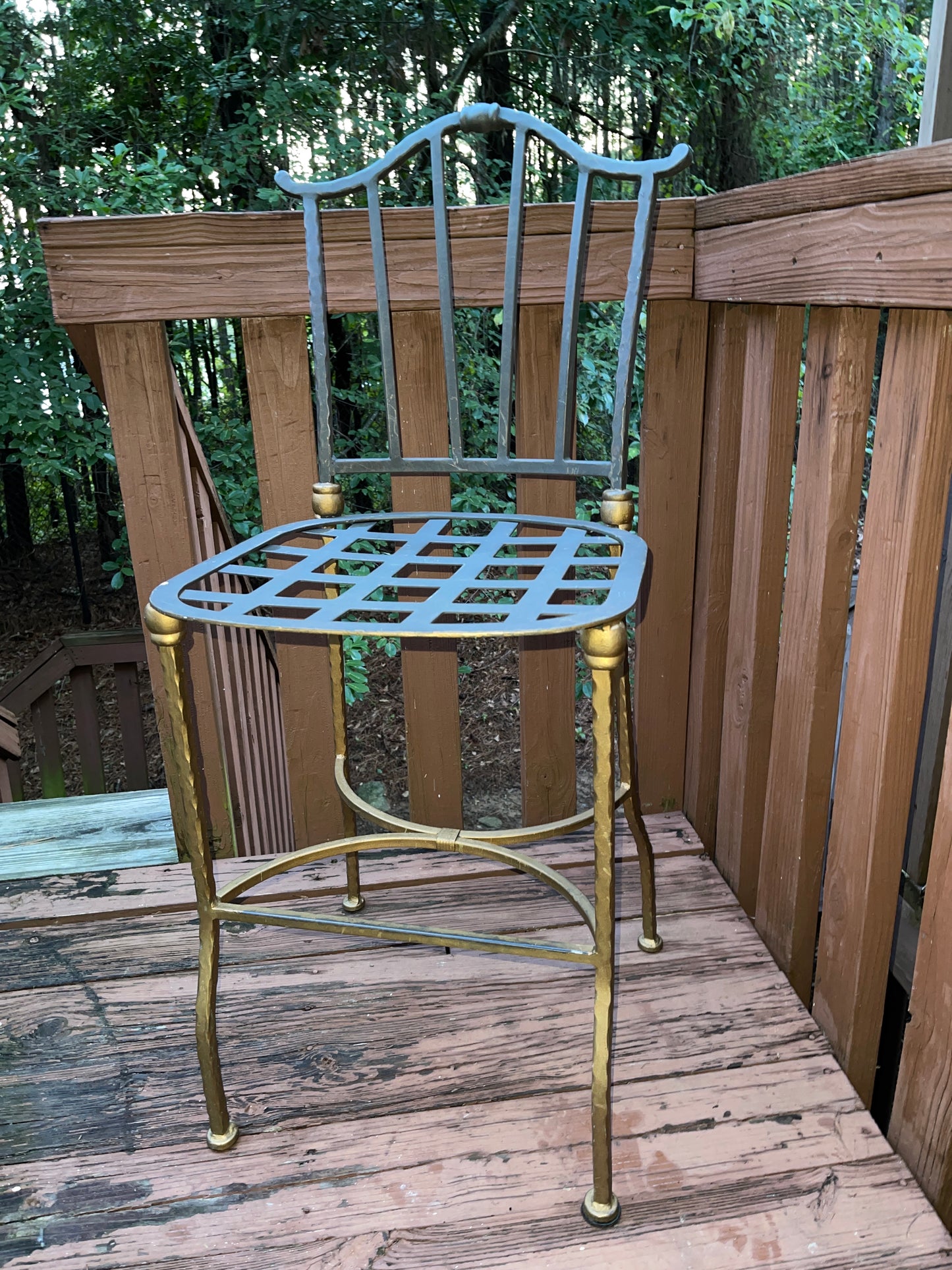VINTAGE CAST IRON WROUGHT GOLD BLACK BAR STOOL SILVER MODERN