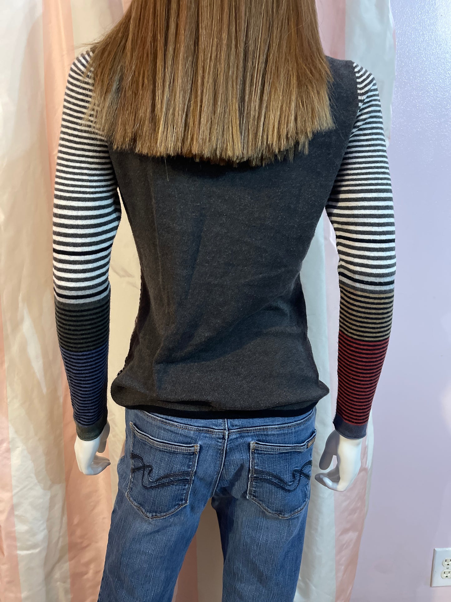 Striped Gray Knit Sweater Pullover Top