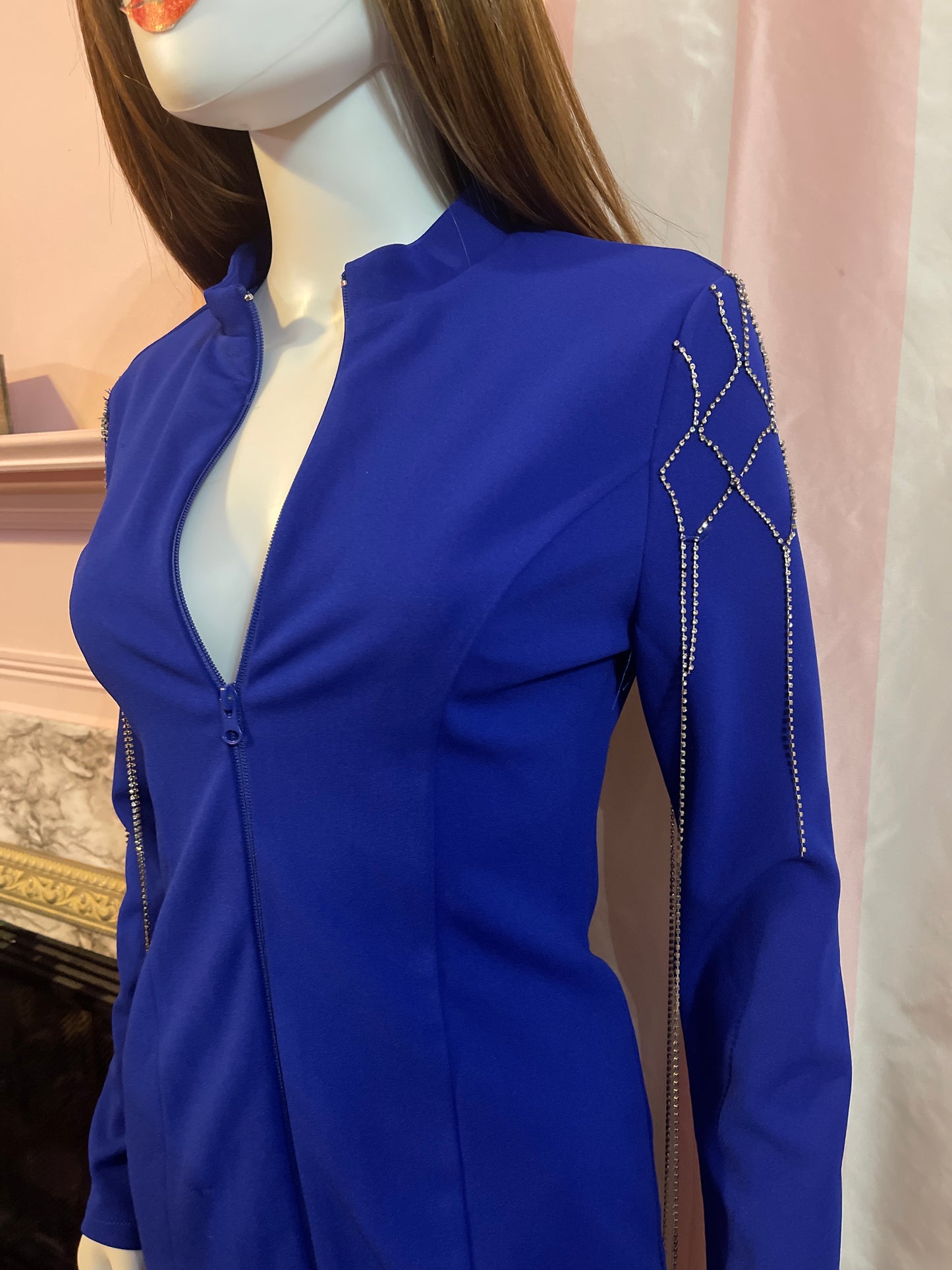 Vintage Royal Blue zip front coat dress