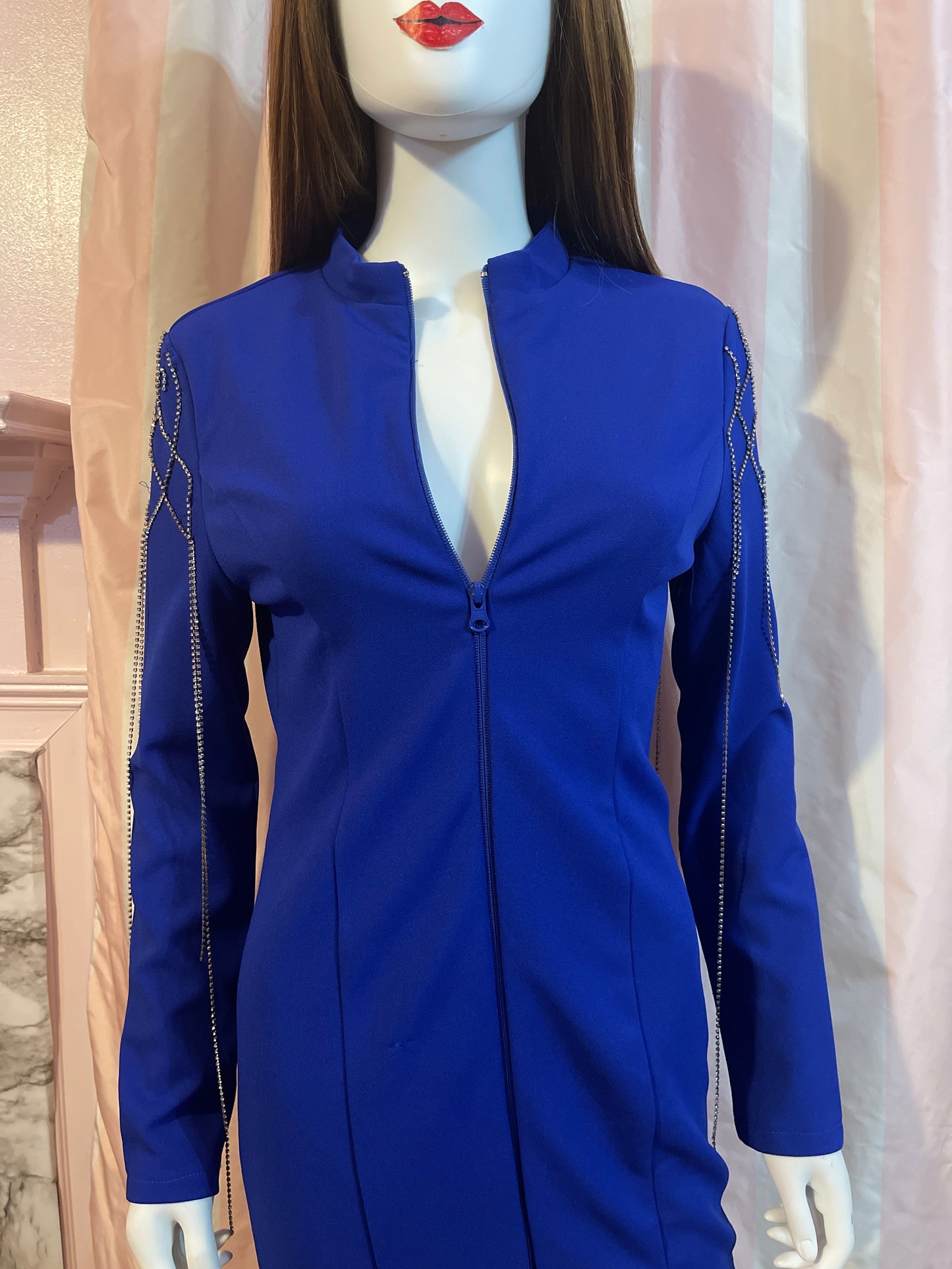 Vintage Royal Blue zip front coat dress