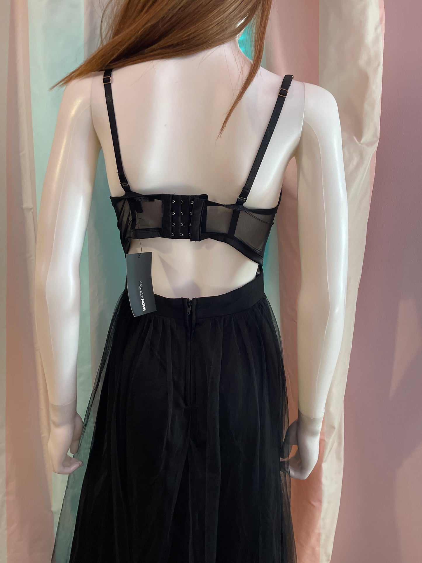 Black corset sheer dress chiffon gown Nwt