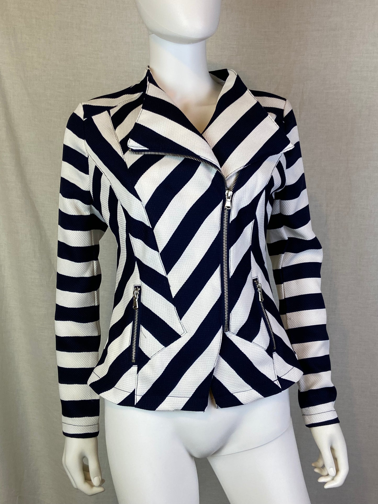 Venus White Navy Blue Black Striped Blazer ABBY ESSIE STUDIOS