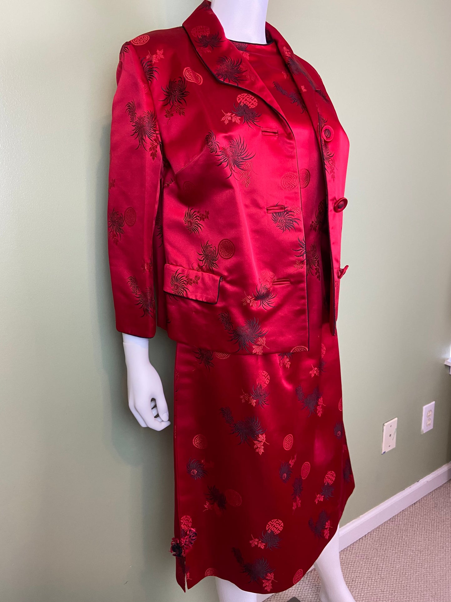 VIntage Hope Brothers Bespoke Red Satin Suit Dress SUGA LANE