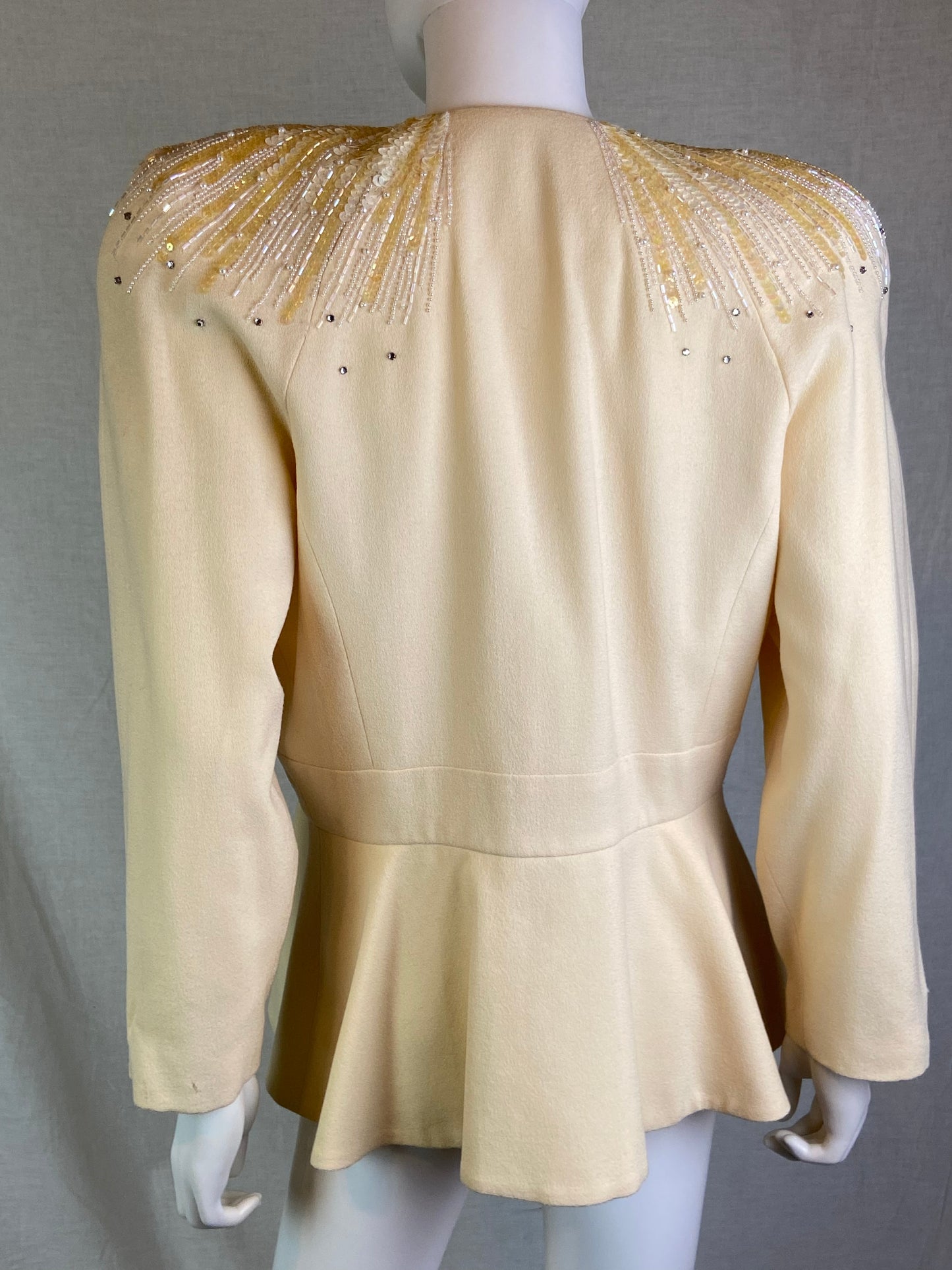 Nolan Miller Cream White Sequin Beaded Rhinestone Wool Blazer ABBY ESSIE STUDIOS