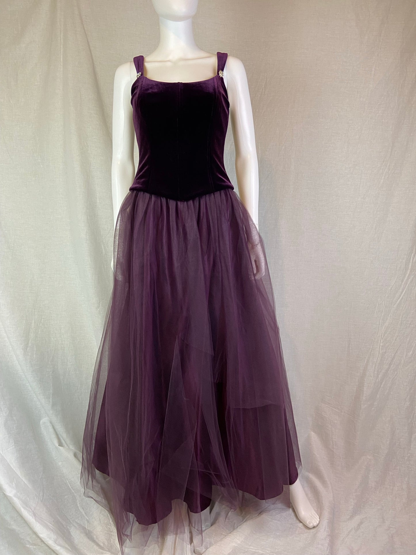 Michelangelo Purple Velvet Rhinestone Taffetta Victorian Gown ABBY ESSIE STUDIOS