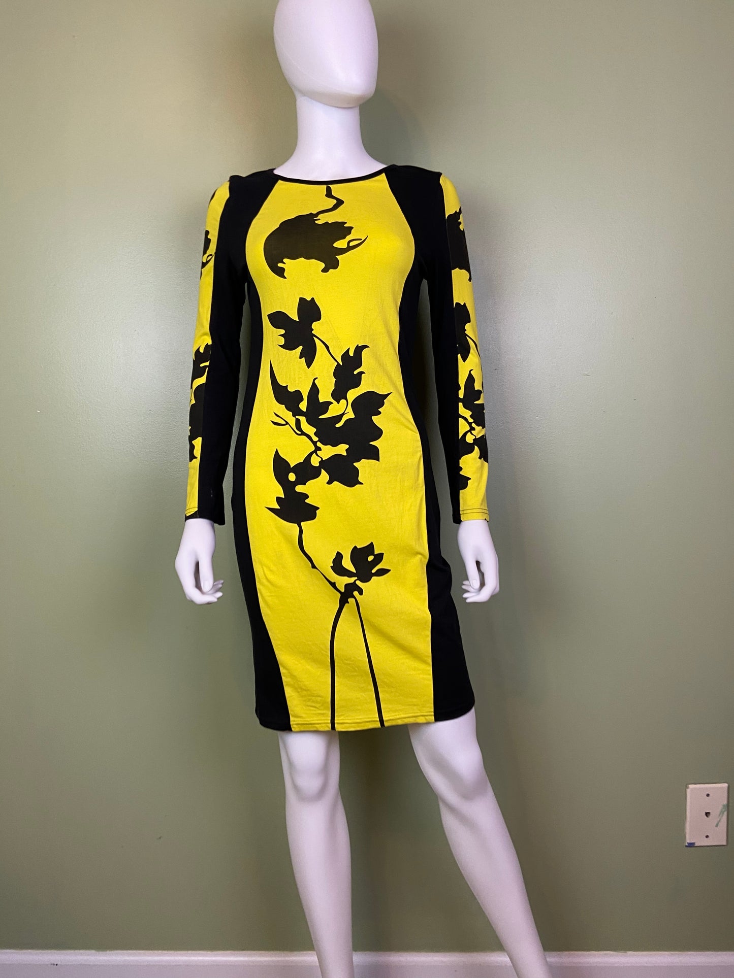 Black Yellow Graphic Print Cotton Stretch Dress Abby Essie