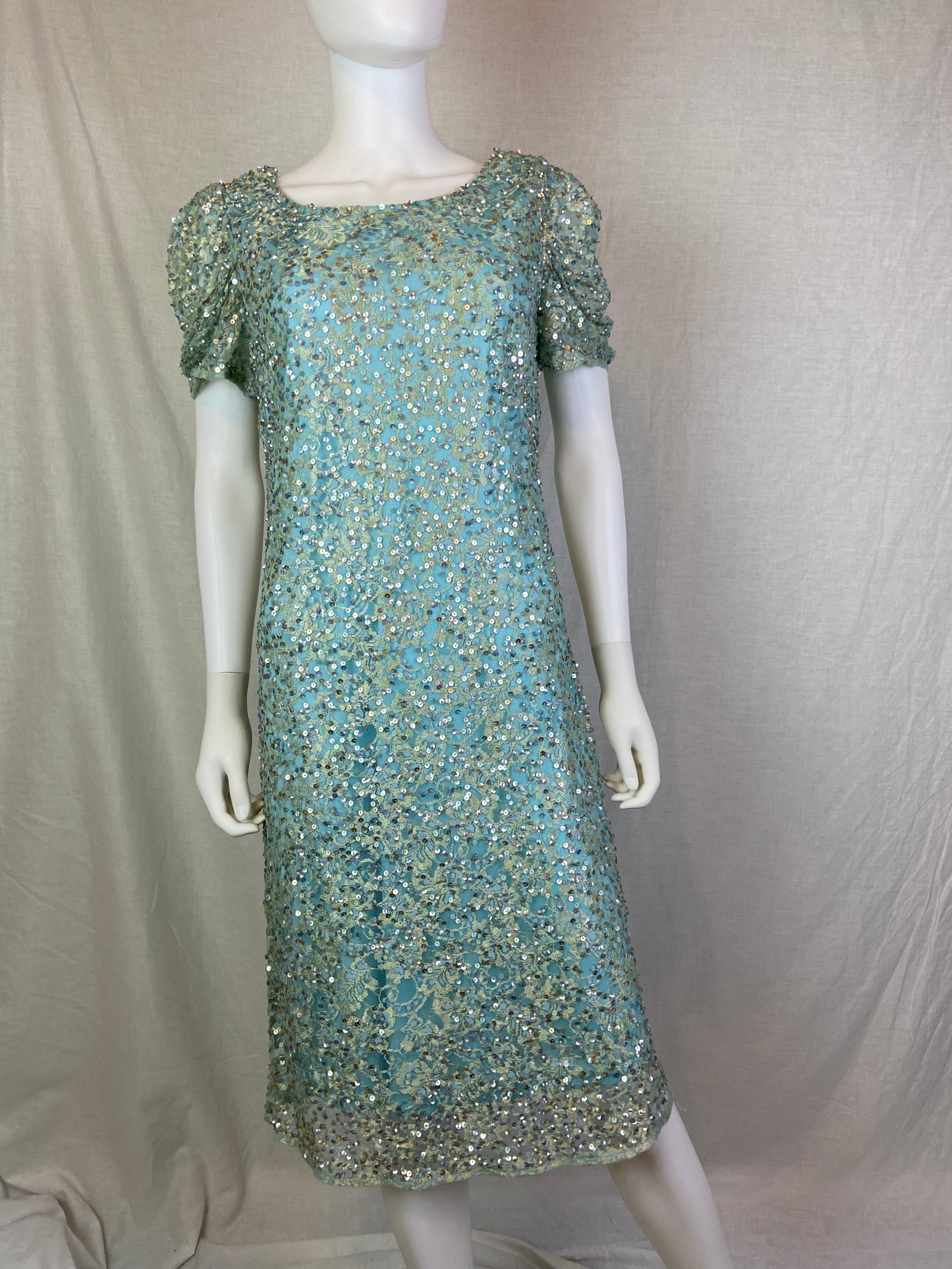 JS Collections Aqua Mint Blue Sequin Sheath Dress ABBY ESSIE STUDIOS