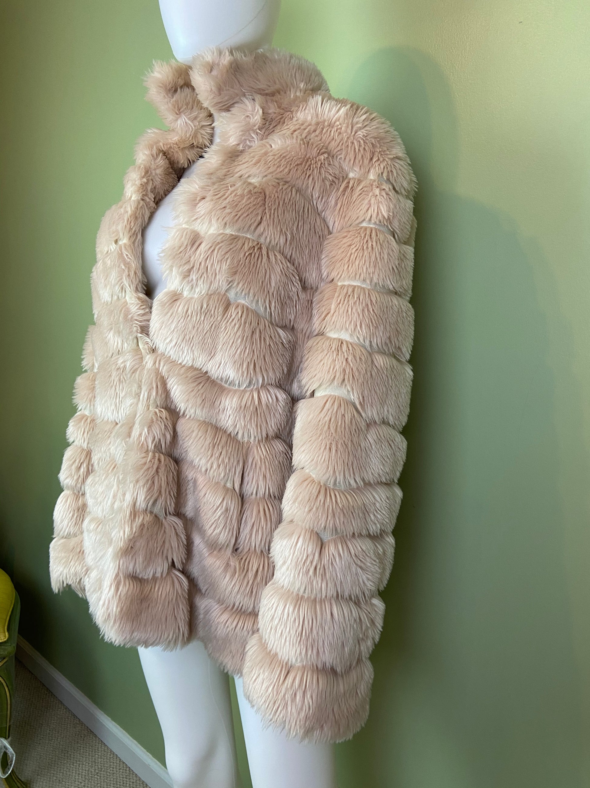 INC Blush Beige Faux Fur Coat ABBY ESSIE Designer & Vintage