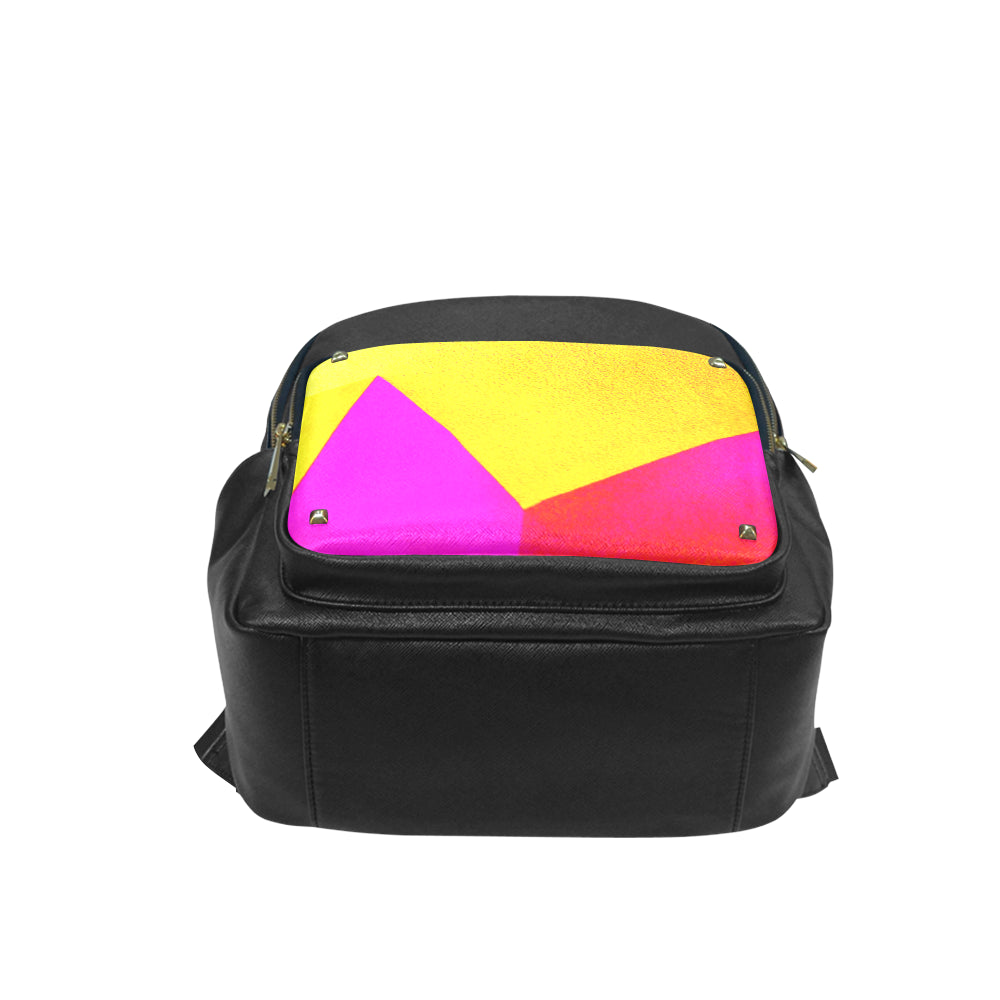 Yellow Abstract Coed Leather Backpack e-joyer