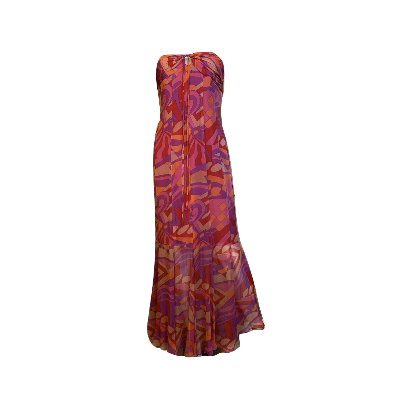 David Meister Pink Orange Strapless Bustier Silk Maxi Dress abby essie