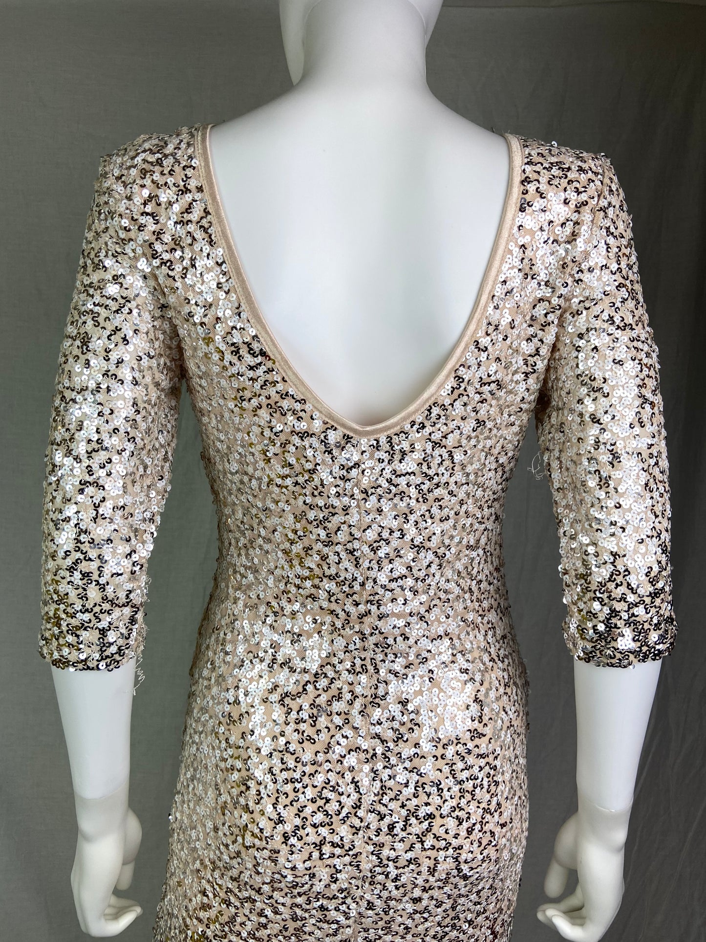 Crystal Doll Beige Champagne Ombré Sequin Stretch Coctail Dress NWT ABBY ESSIE STUDIOS