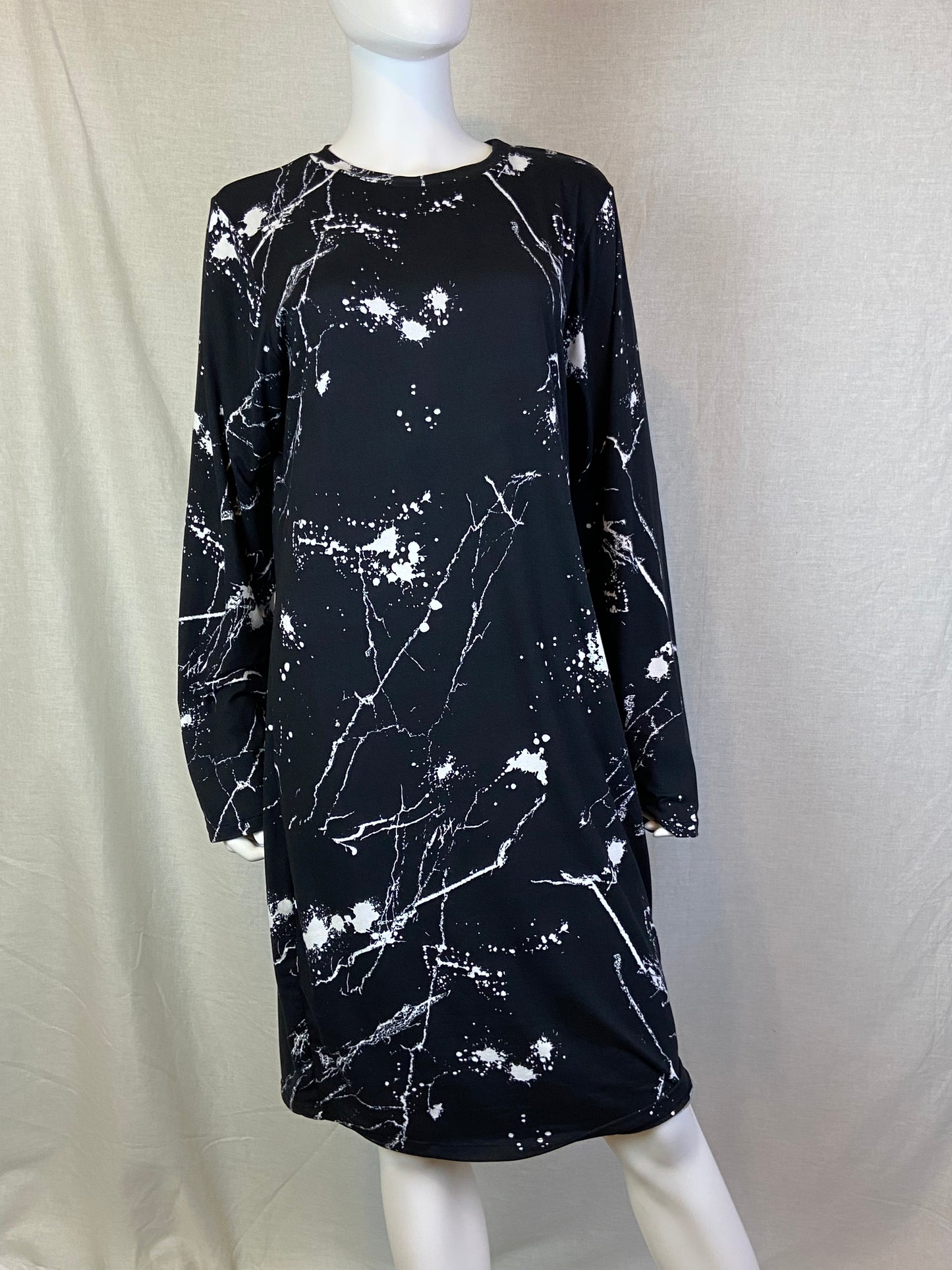 Rebdolls Black White Paint Splash Graffiti Maxi Tee Dress ABBY ESSIE STUDIOS