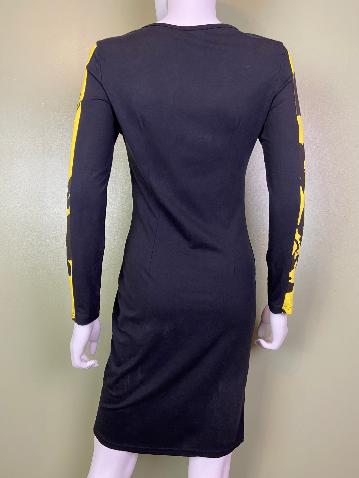 Black Yellow Graphic Print Cotton Stretch Dress Abby Essie